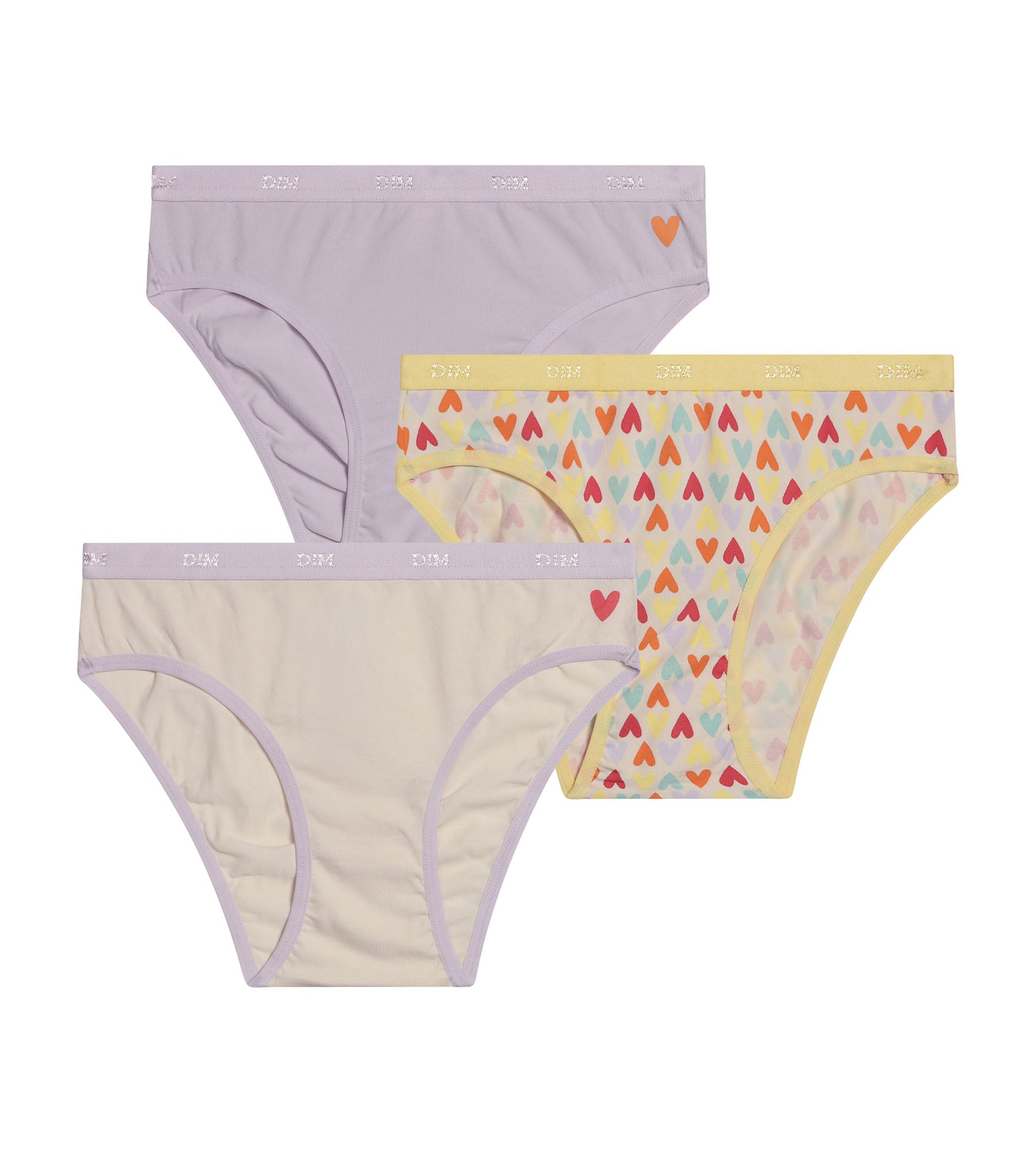 DIM Pack of 3 stretch cotton girl's panties with heart pattern Yellow Les Pockets