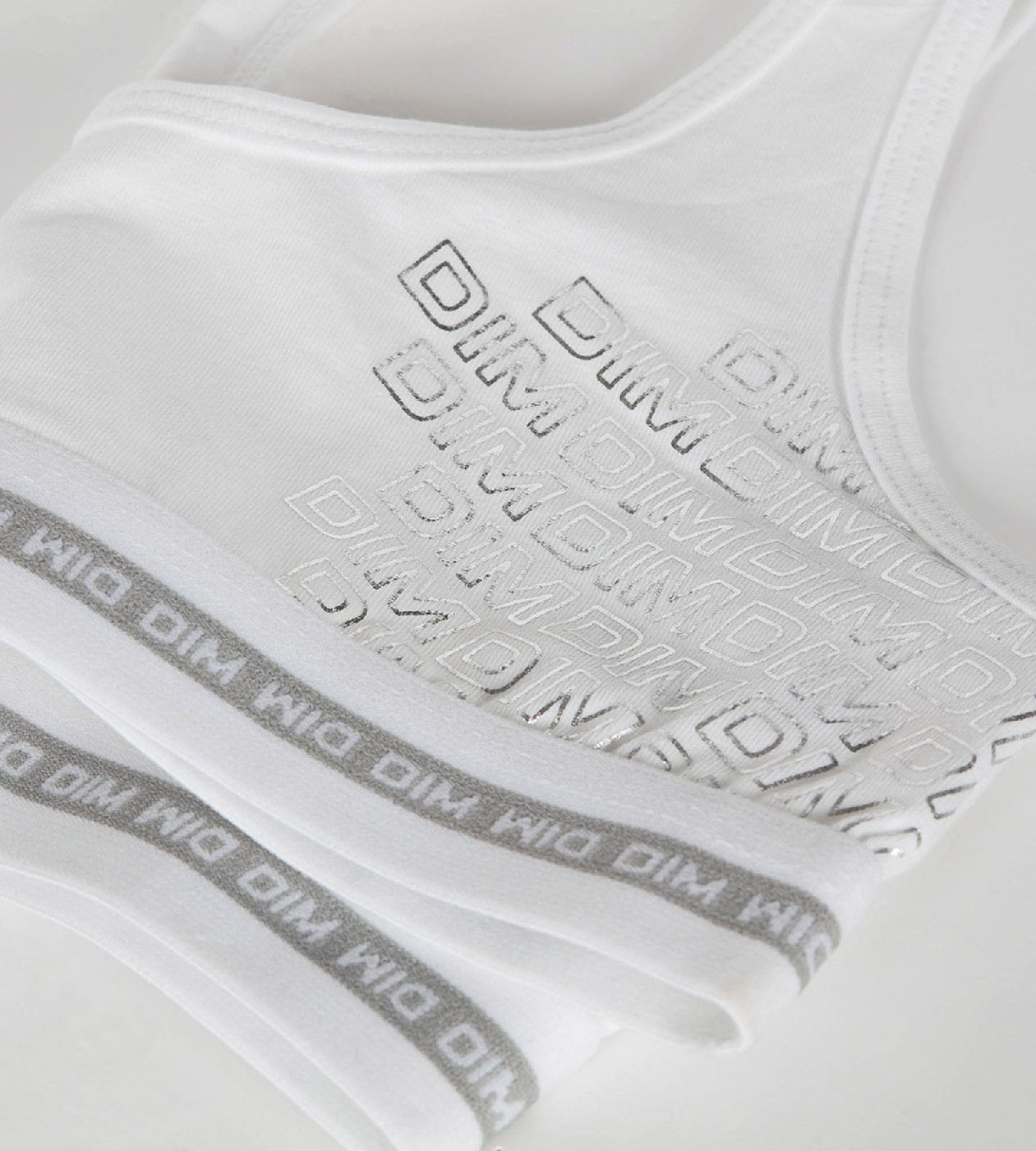 DIM Dim Sport Girl's stretch White cotton bra with silver print