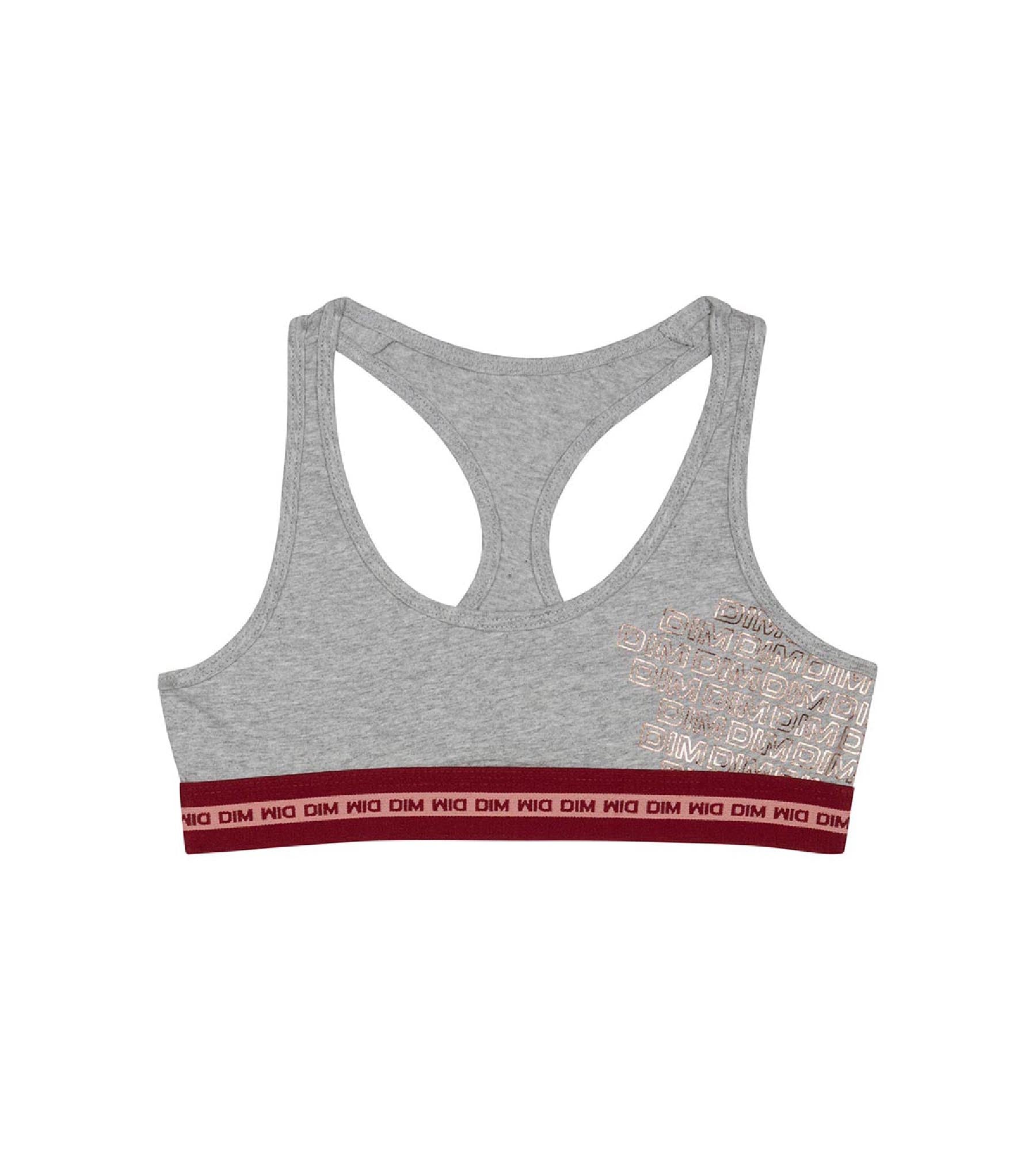 DIM Girls' Grey Dim Sport stretch cotton bra with metallic logo