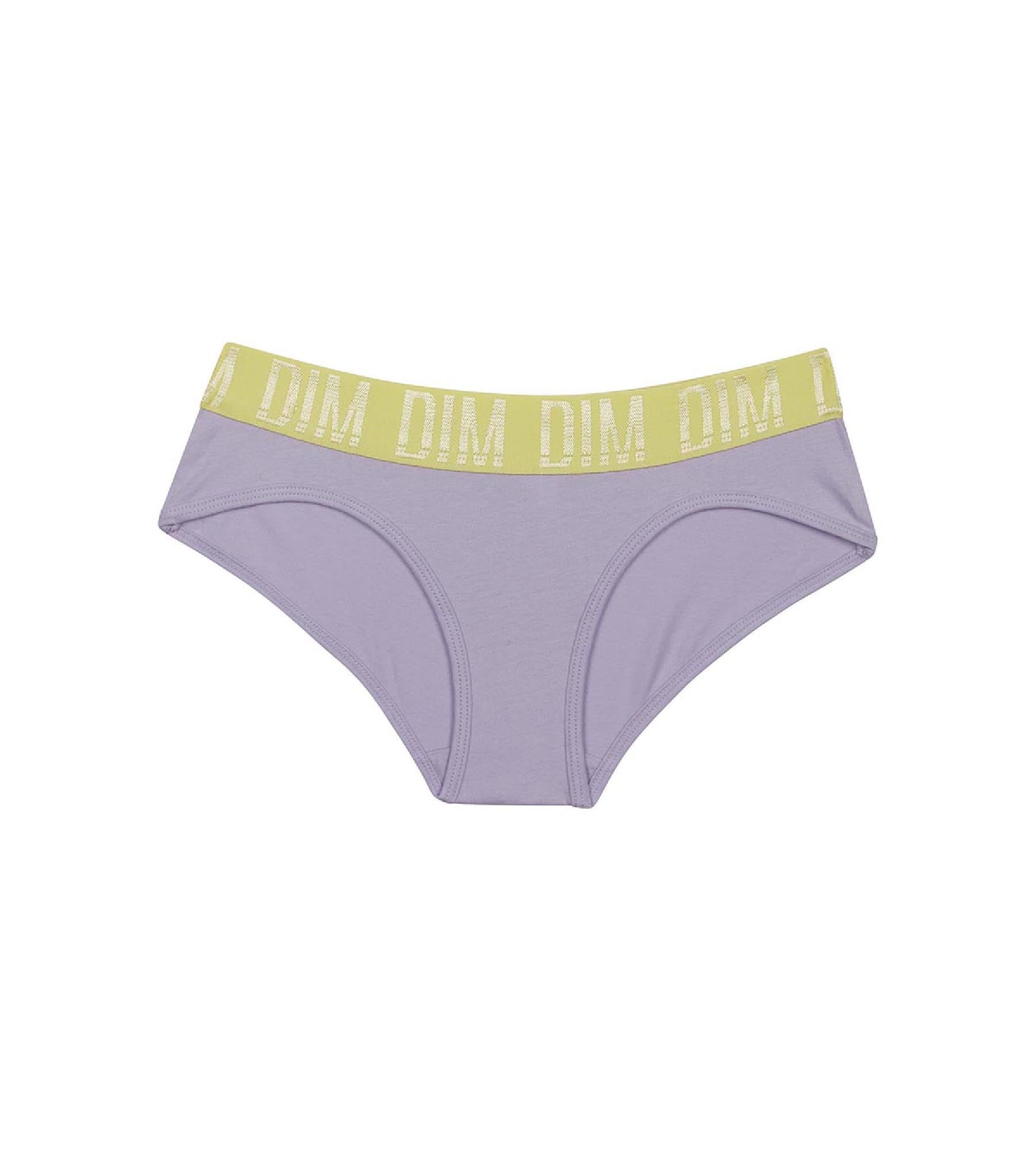 DIM Girl's shorty in Lila stretch cotton and Anis belt Dim Sport