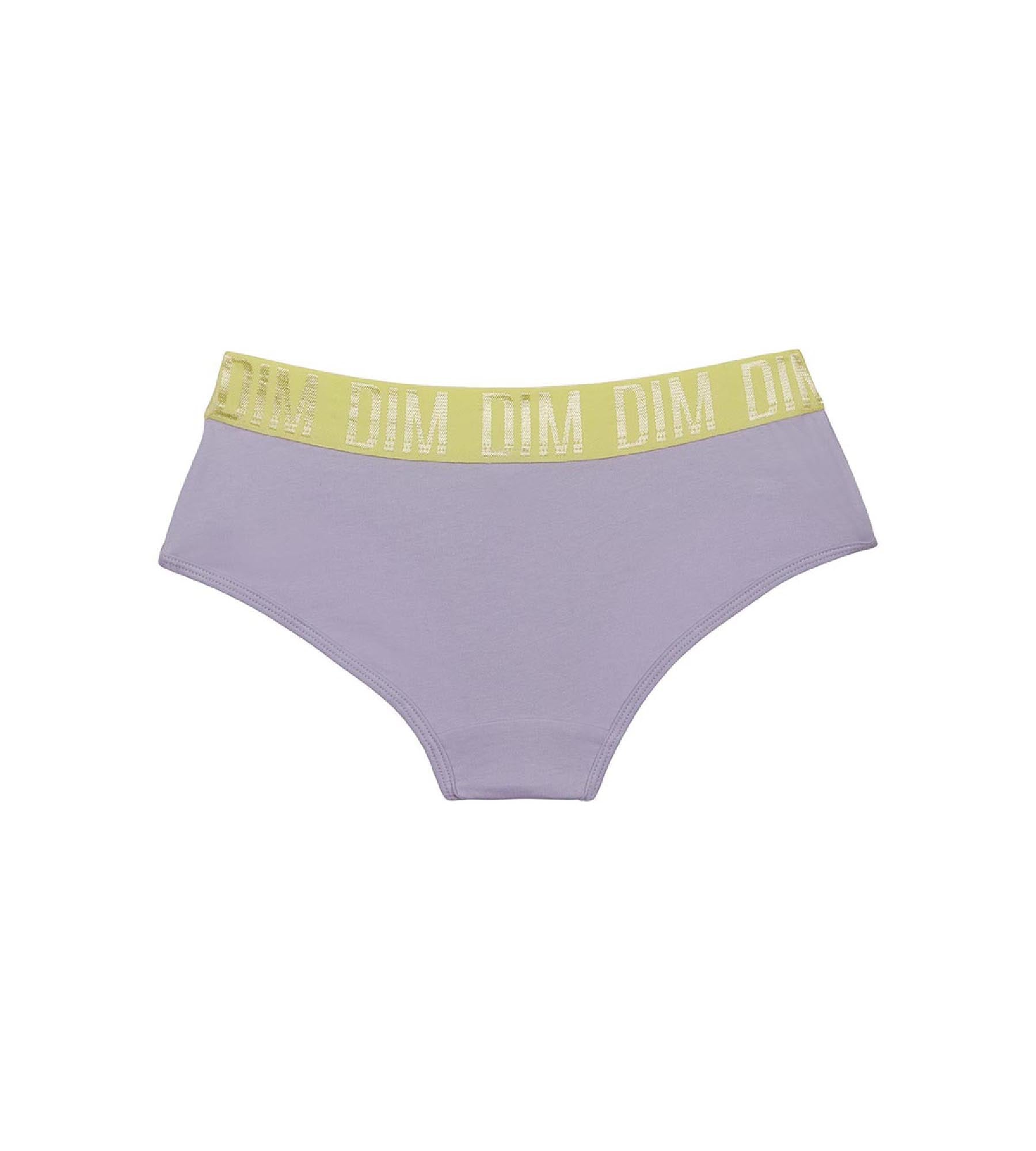 DIM Girl's shorty in Lila stretch cotton and Anis belt Dim Sport