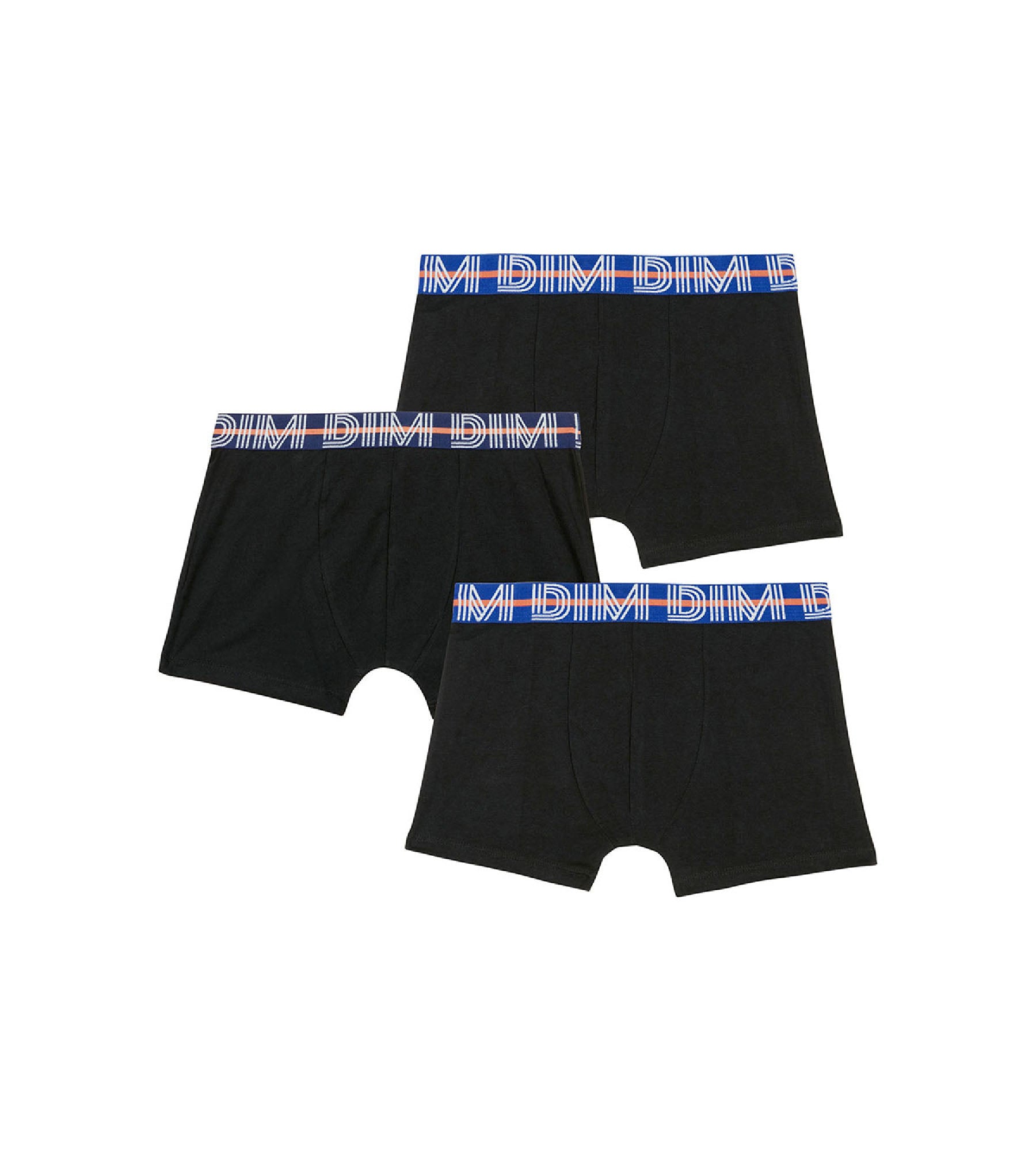 DIM EcoDim Pack of 3 black boy's stretch cotton boxers with contrasting waistband