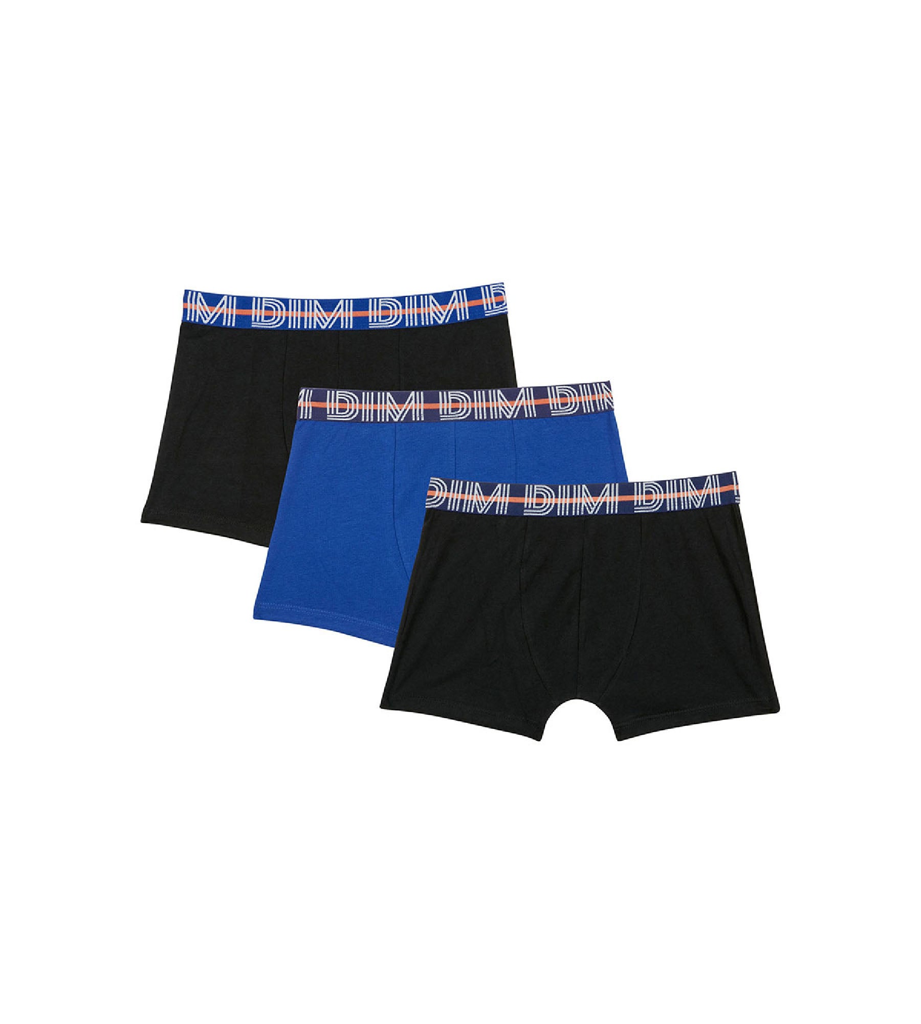 DIM EcoDim Pack of 3 blue boy's stretch cotton boxers with contrasting waistband