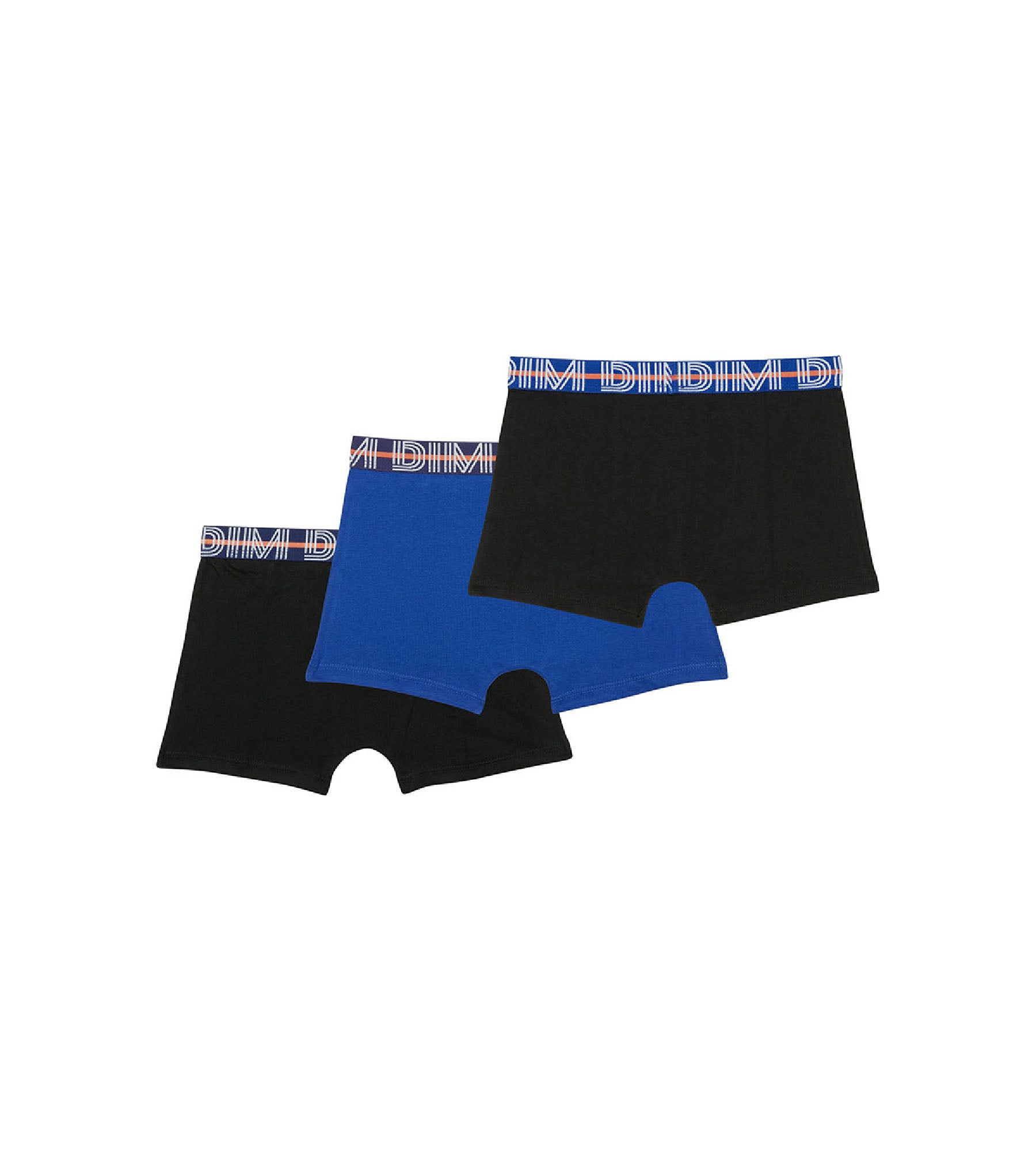 DIM EcoDim Pack of 3 blue boy's stretch cotton boxers with contrasting waistband