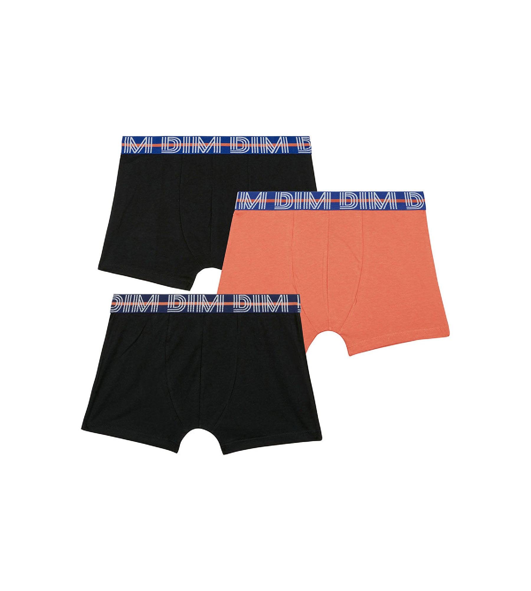 DIM EcoDim Pack of 3 orange boy's stretch cotton boxers with contrasting waistband