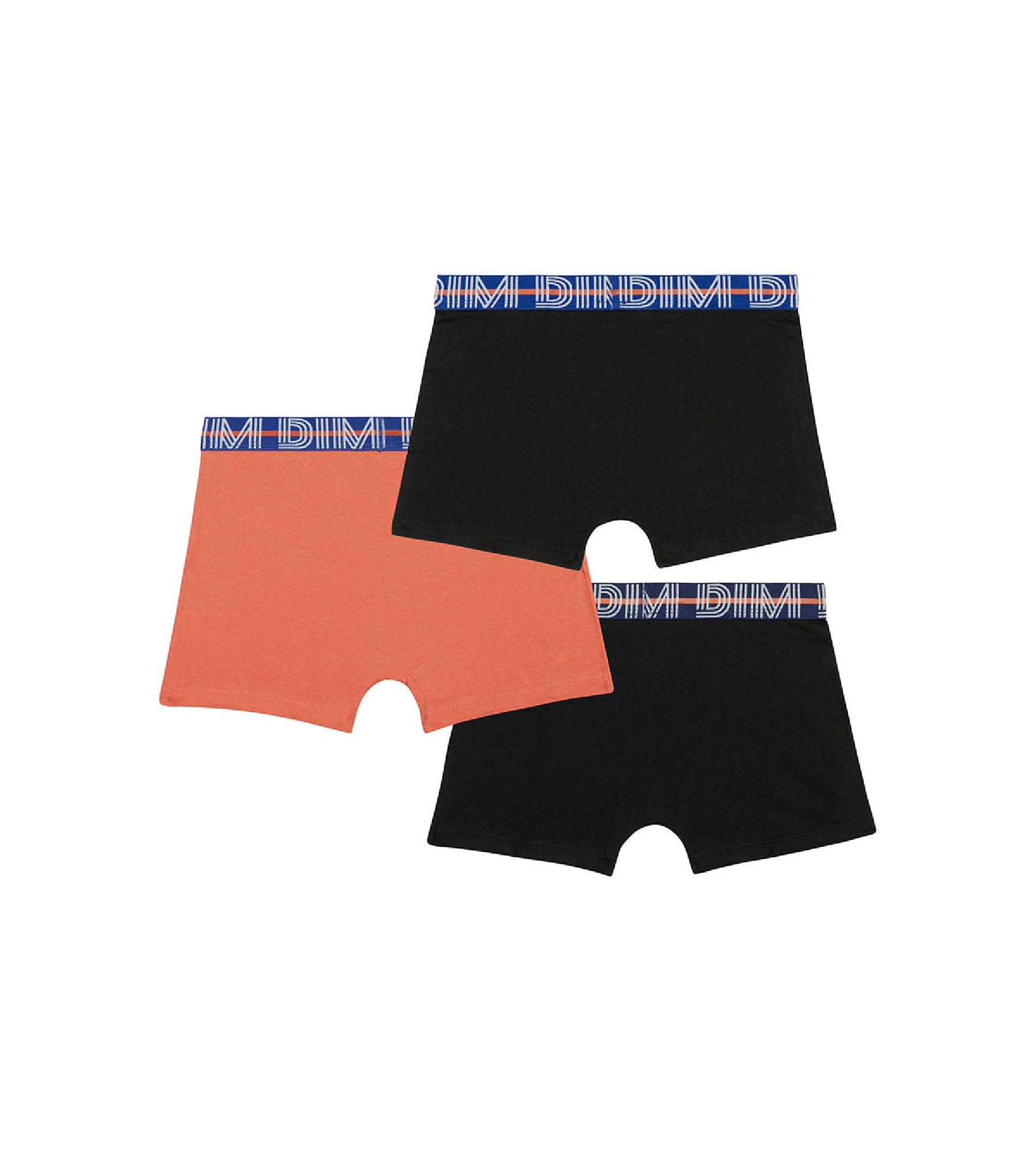 DIM EcoDim Pack of 3 orange boy's stretch cotton boxers with contrasting waistband