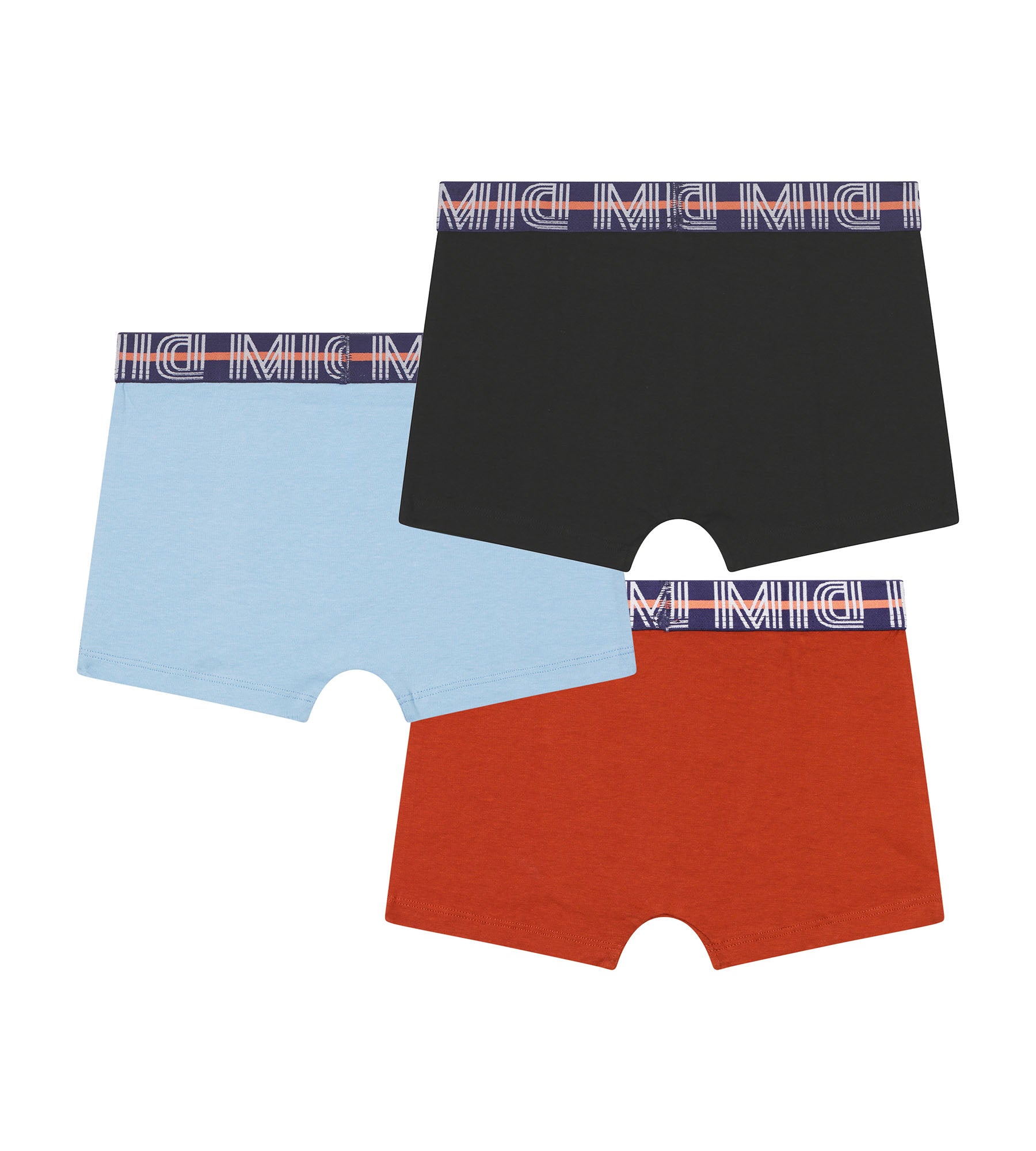 DIM Pack of 3 Blue Red boys' boxer shorts with Dim cotton Stretch graphic waistband