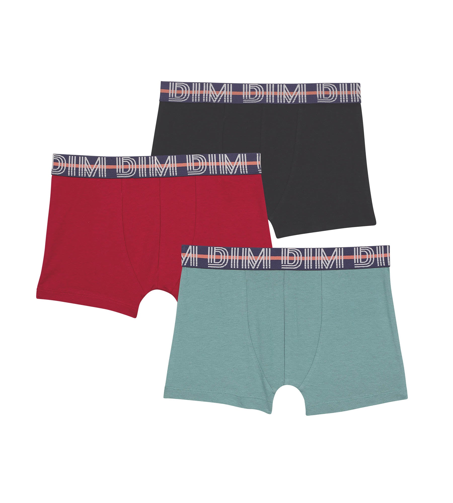 DIM Pack of 3 boy's stretch cotton boxer shorts Red Blue Green EcoDim Classic
