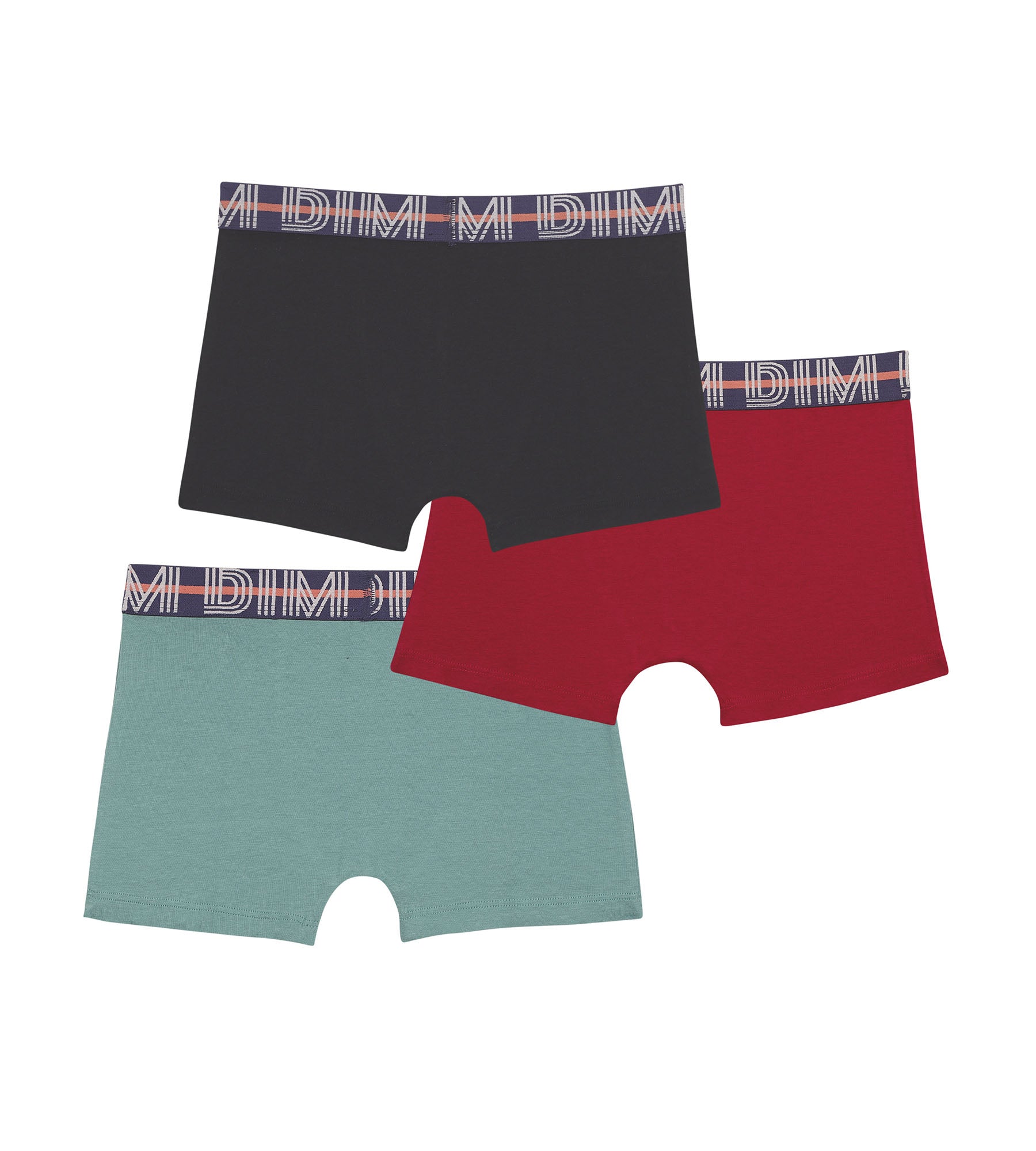 DIM Pack of 3 boy's stretch cotton boxer shorts Red Blue Green EcoDim Classic