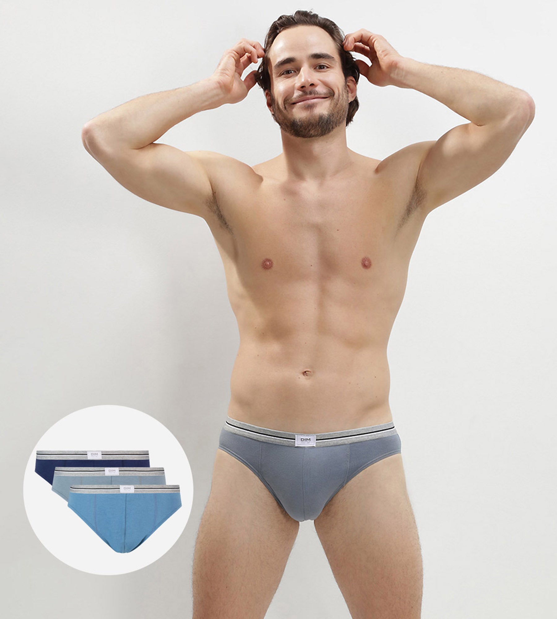 DIM Ultra Resist 3 pack resistant stretch cotton briefs in grey and denim blue