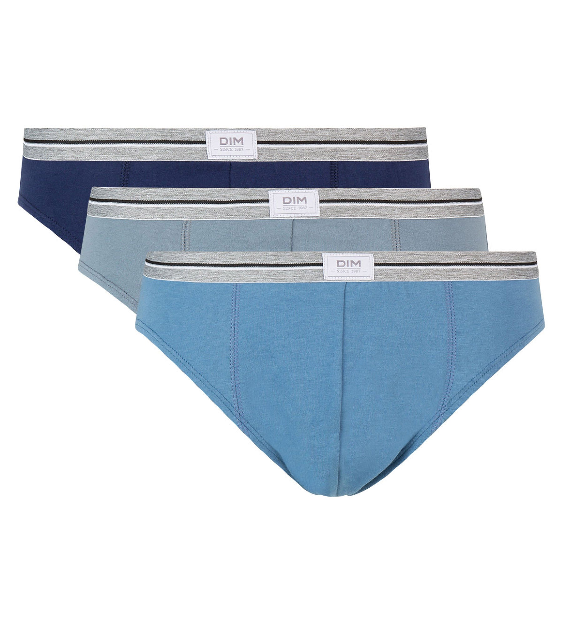 DIM Ultra Resist 3 pack resistant stretch cotton briefs in grey and denim blue