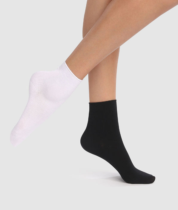 DIM Dim Modal 2 pack women's modal ankle socks in black and white
