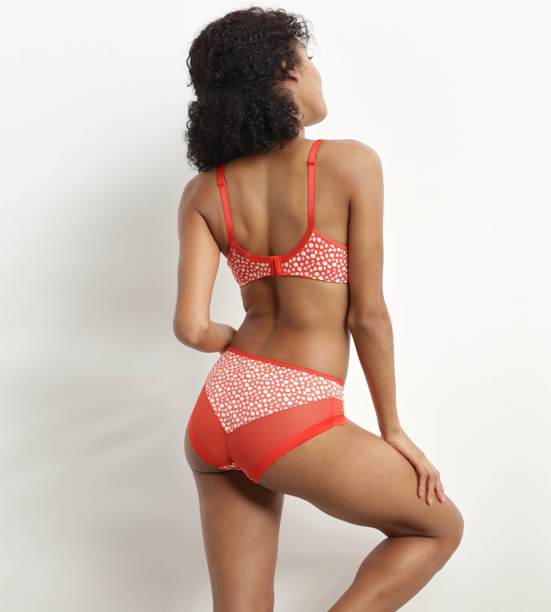 DIM Women's knickers in microfibre and tulle Red with flowers Generous