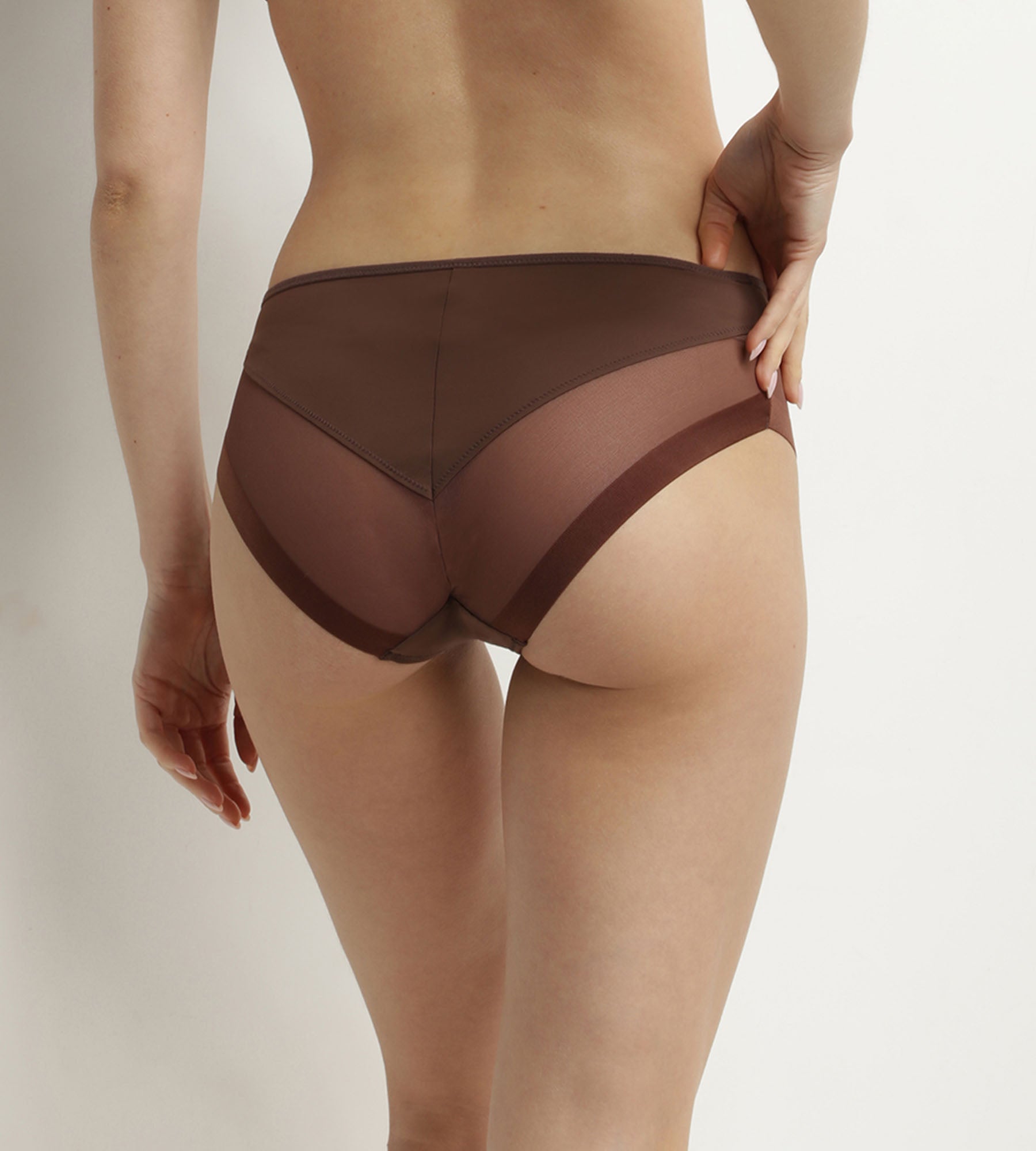DIM Brown microfibre and tulle midi brief Dim Generous