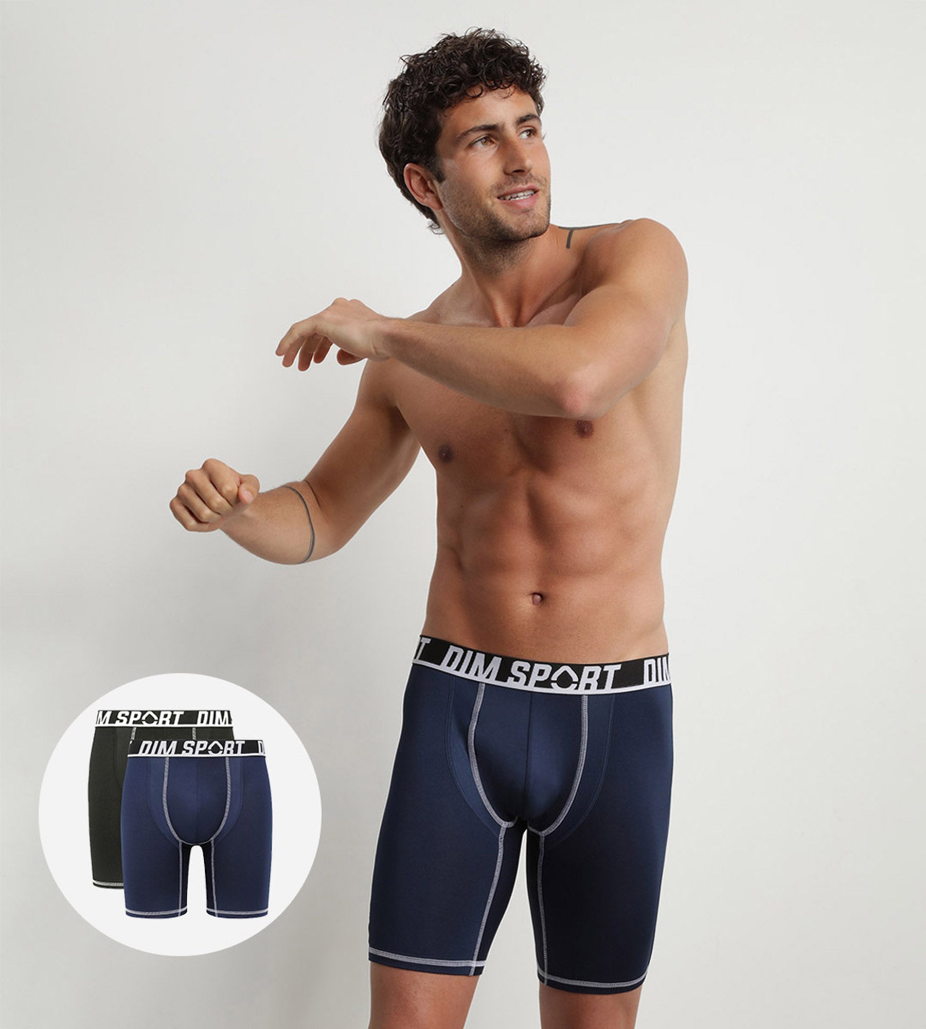 DIM Pack of 2 Grey and Black Dim Sport microfibre thermo-regulating boxers