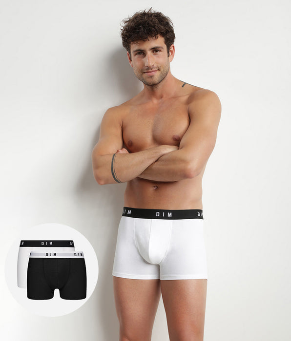 DIM Pack of 2 men's Black Dim Originals stretch cotton boxer shorts with retro waistband