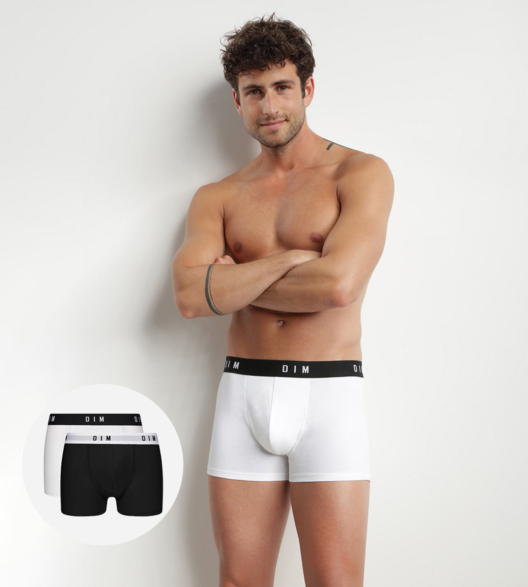 DIM Pack of 2 men's Black Dim Originals stretch cotton boxer shorts with retro waistband