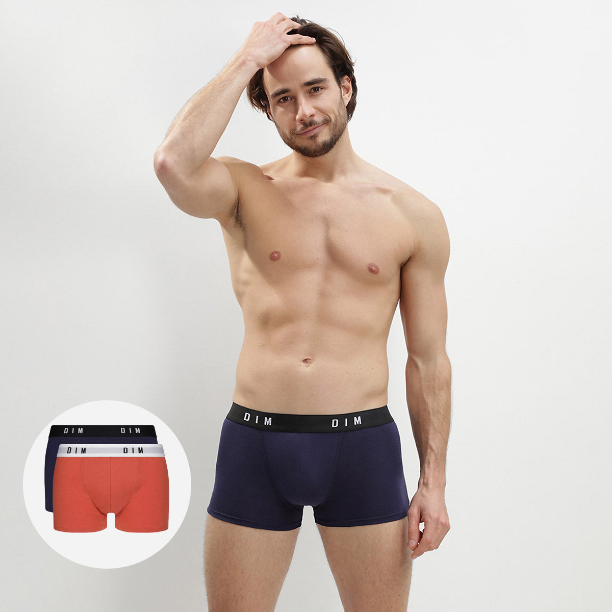 DIM Dim Originals Pack of 2 men's boxers in stretch cotton in Red Blue & Denim