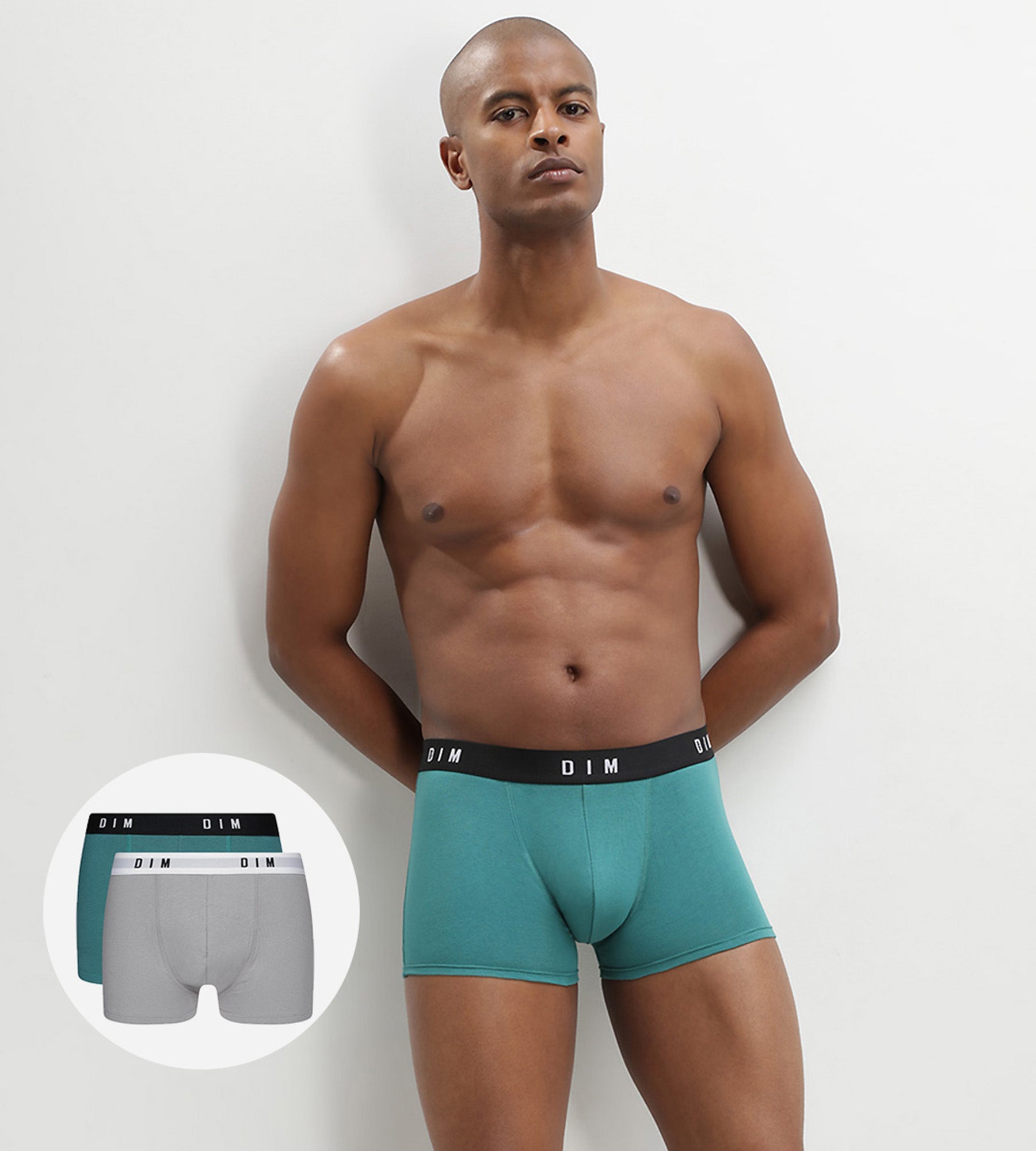 DIM Dim Originals Pack of 2 men's boxers in stretch cotton in steel emerald green