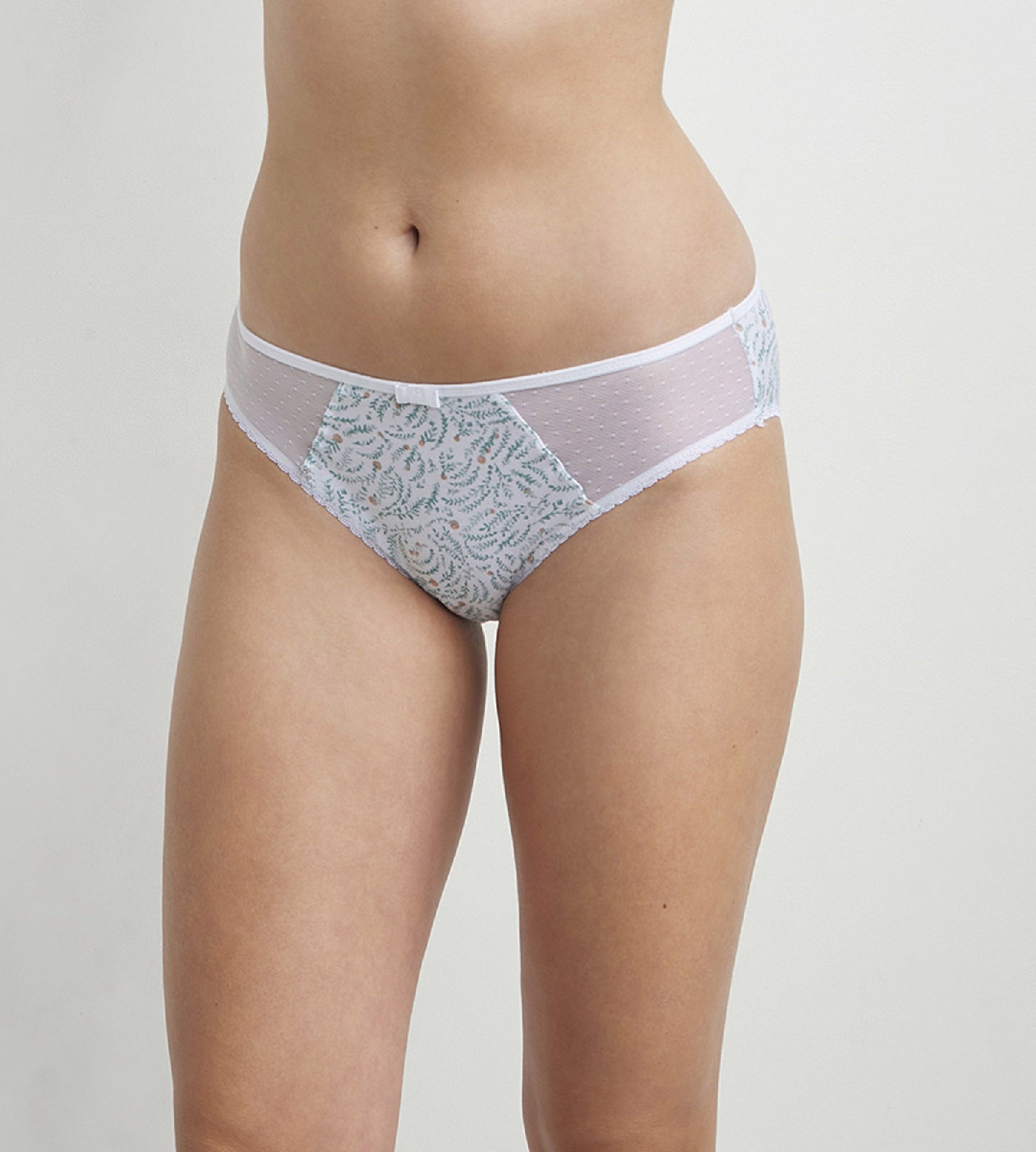 DIM Women's cotton and tulle briefs with vegetal pattern White Generous Organic Cotton