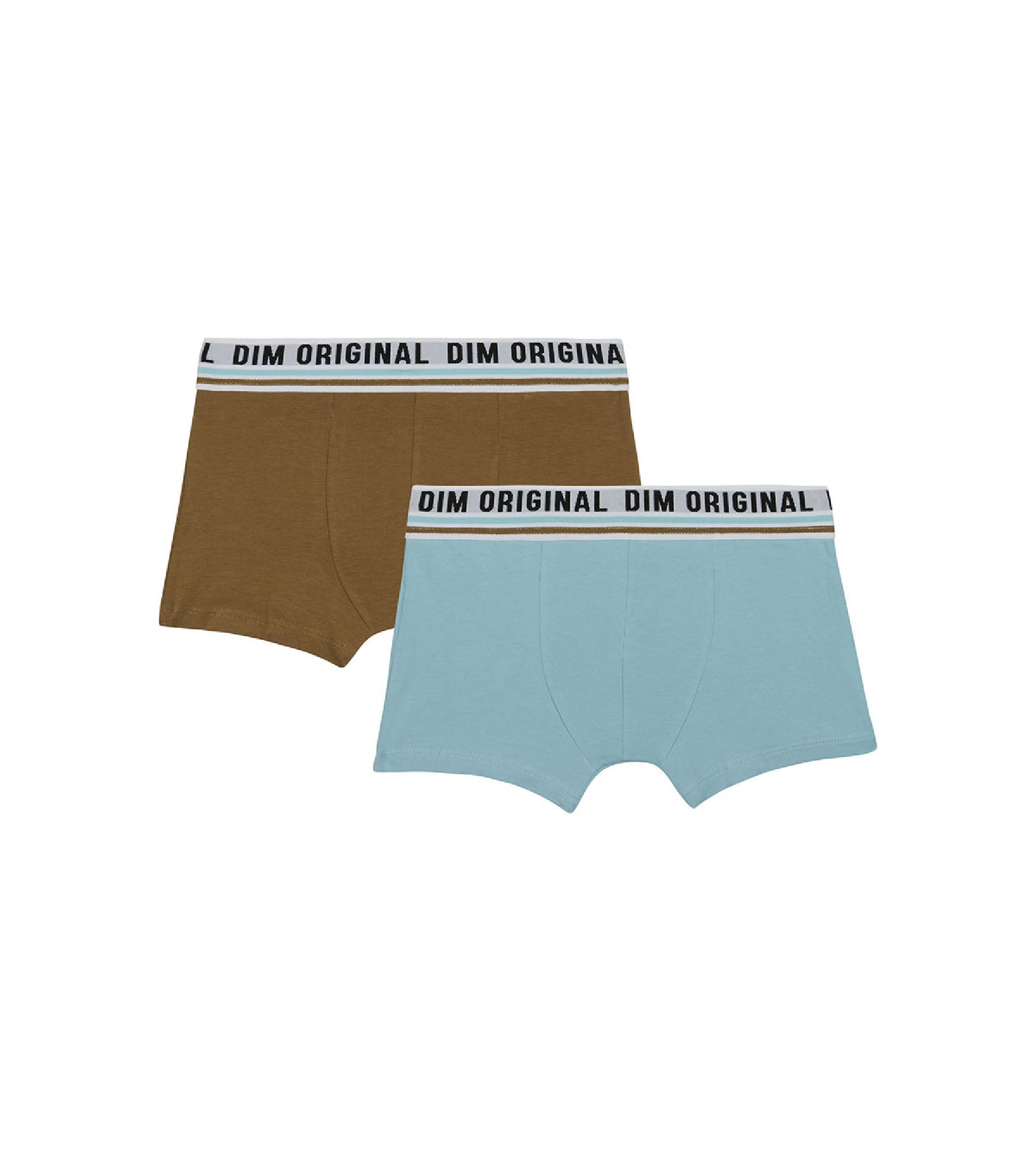 DIM Dim Originals Pack of 2 Blue Brown stretch cotton boxers with a retro waistband