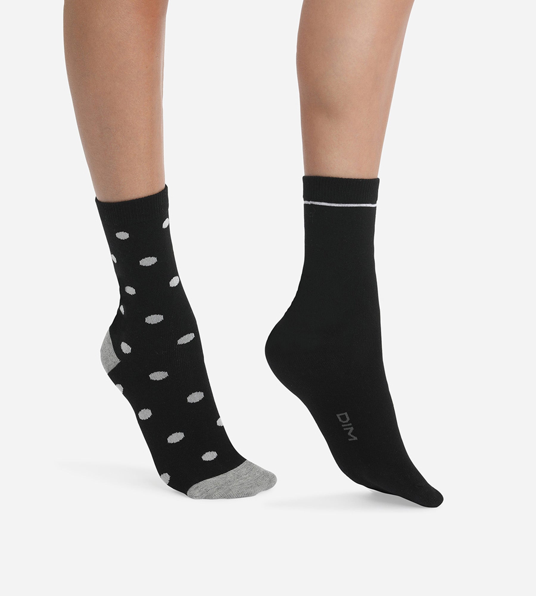 DIM Pack of 2 pairs of women's socks Black with large polka dots Dim Coton Style
