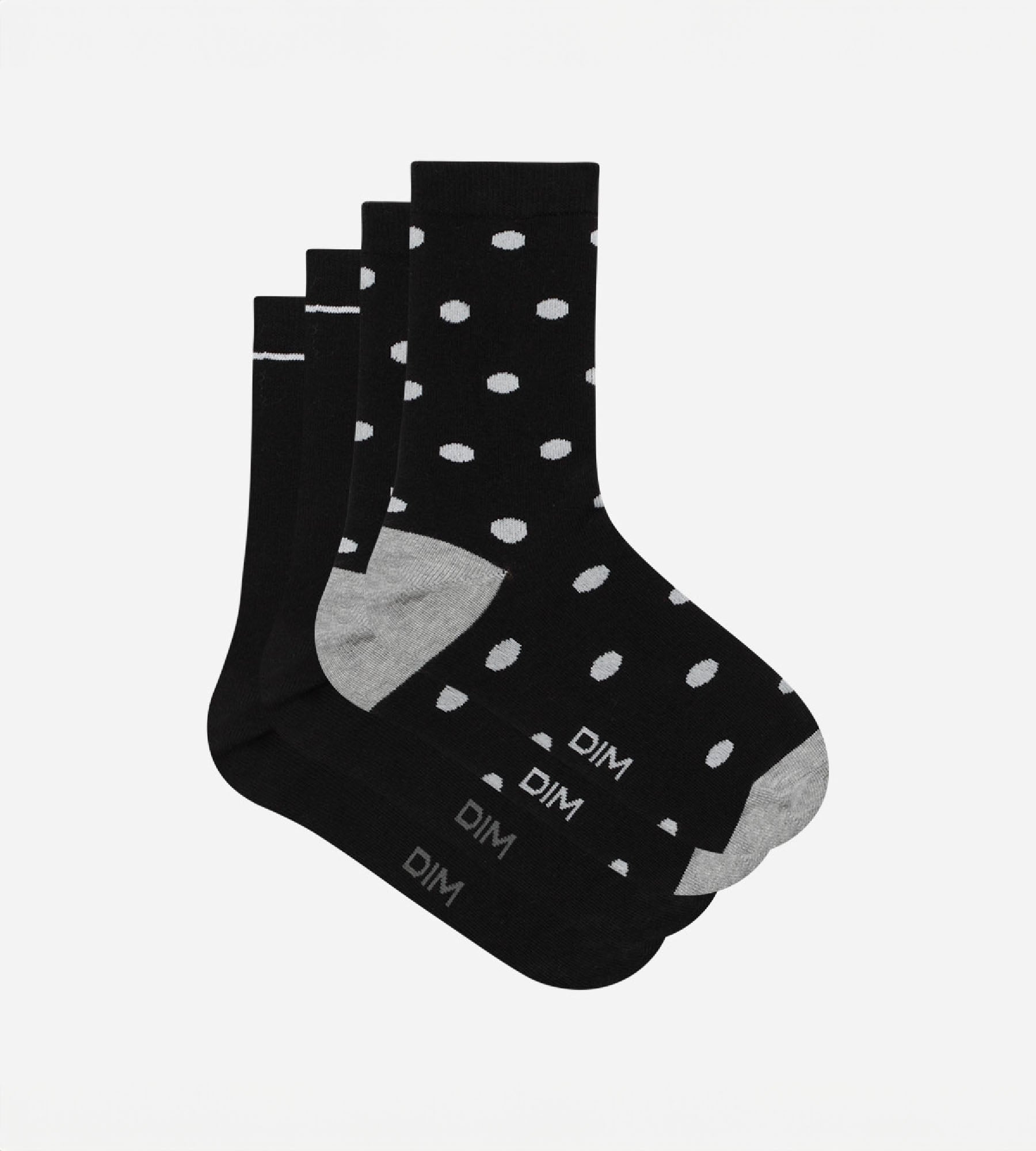 DIM Pack of 2 pairs of women's socks Black with large polka dots Dim Coton Style