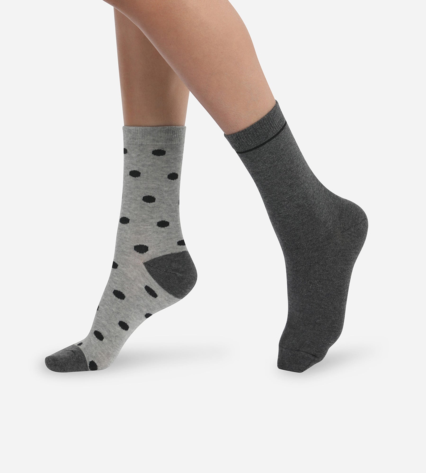 DIM Pack of 2 pairs of women's socks grey with large polka dots Dim Coton Style