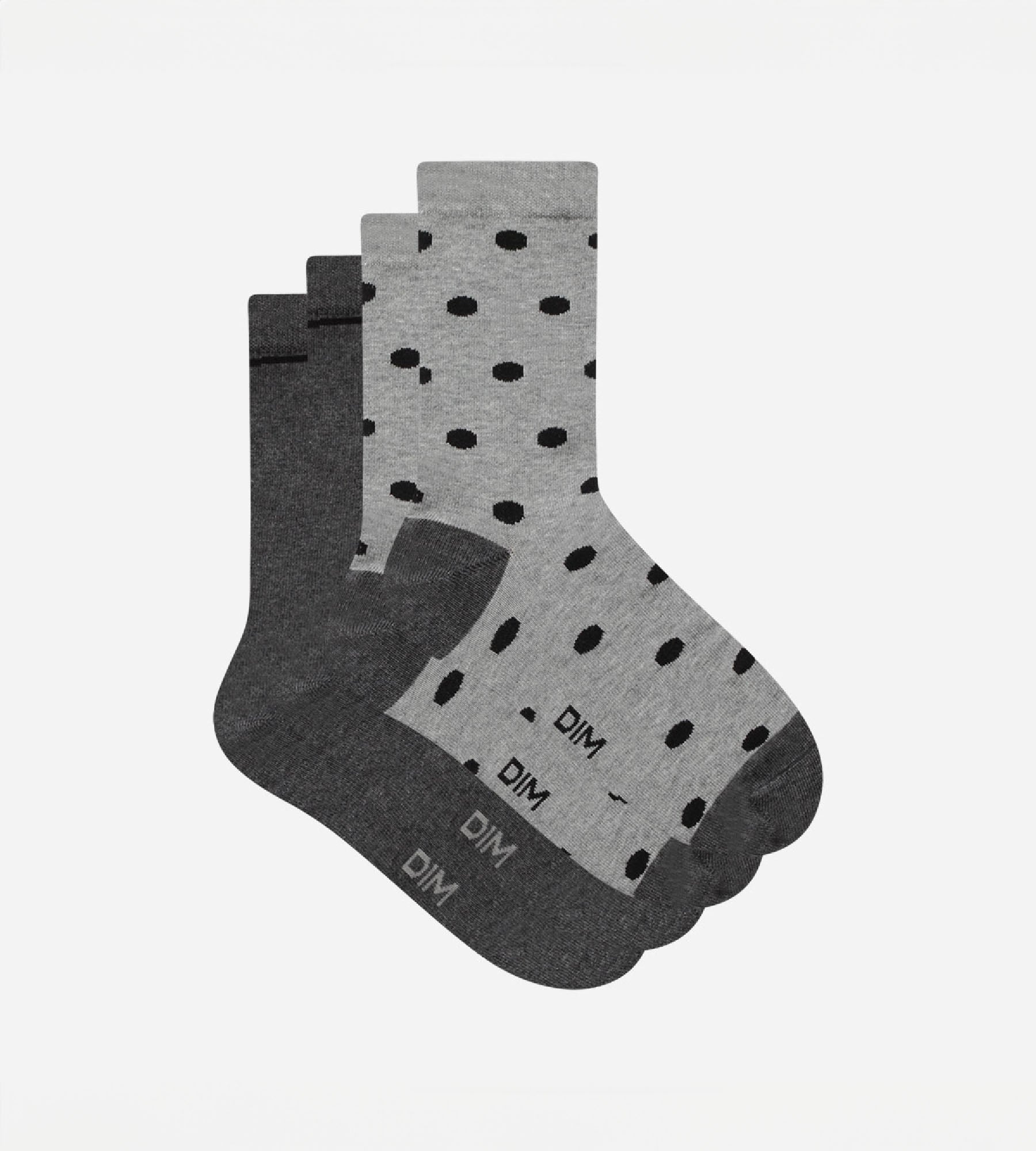 DIM Pack of 2 pairs of women's socks grey with large polka dots Dim Coton Style