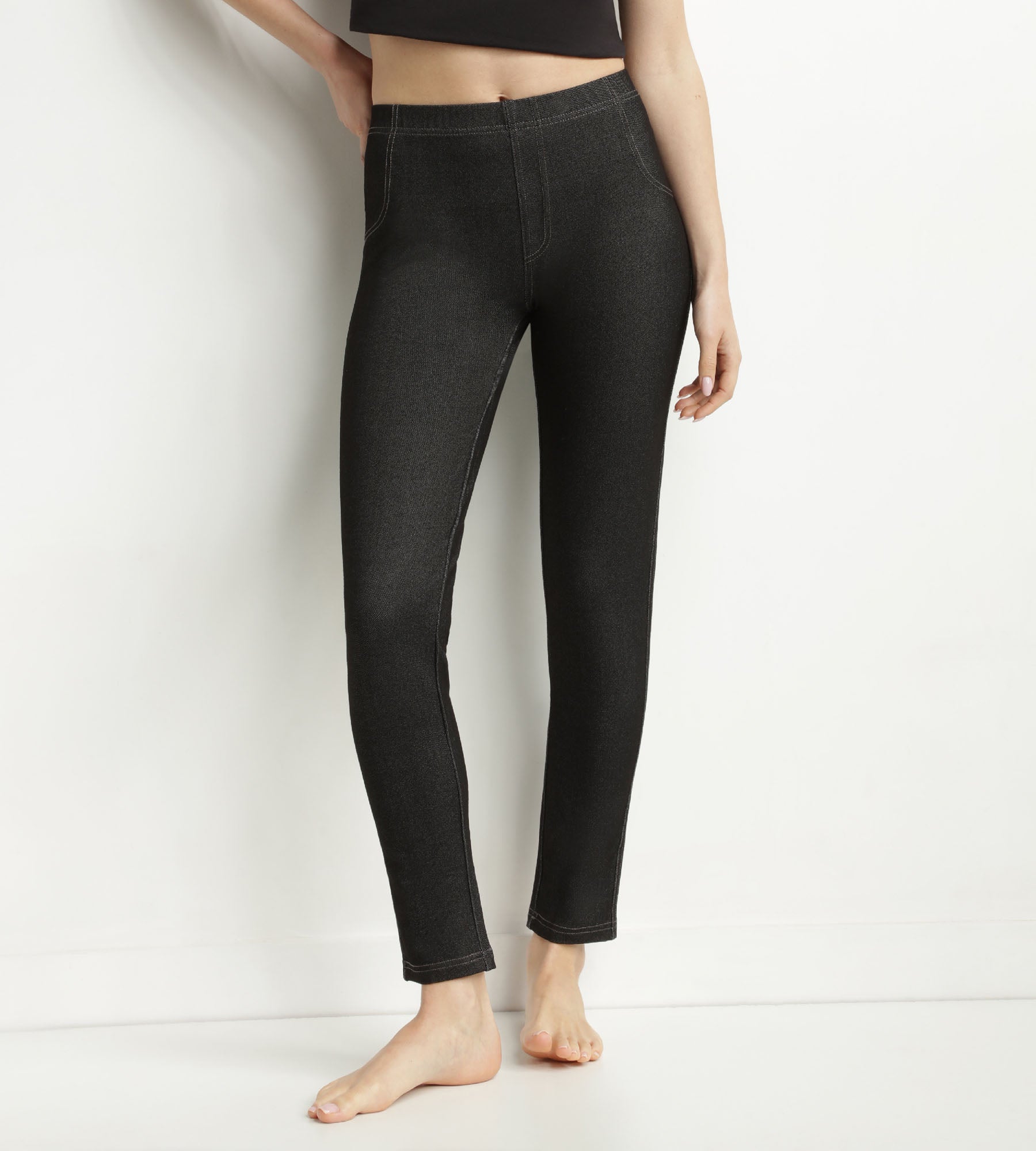DIM Women's black denim leggings with pockets Dim Relax & Go