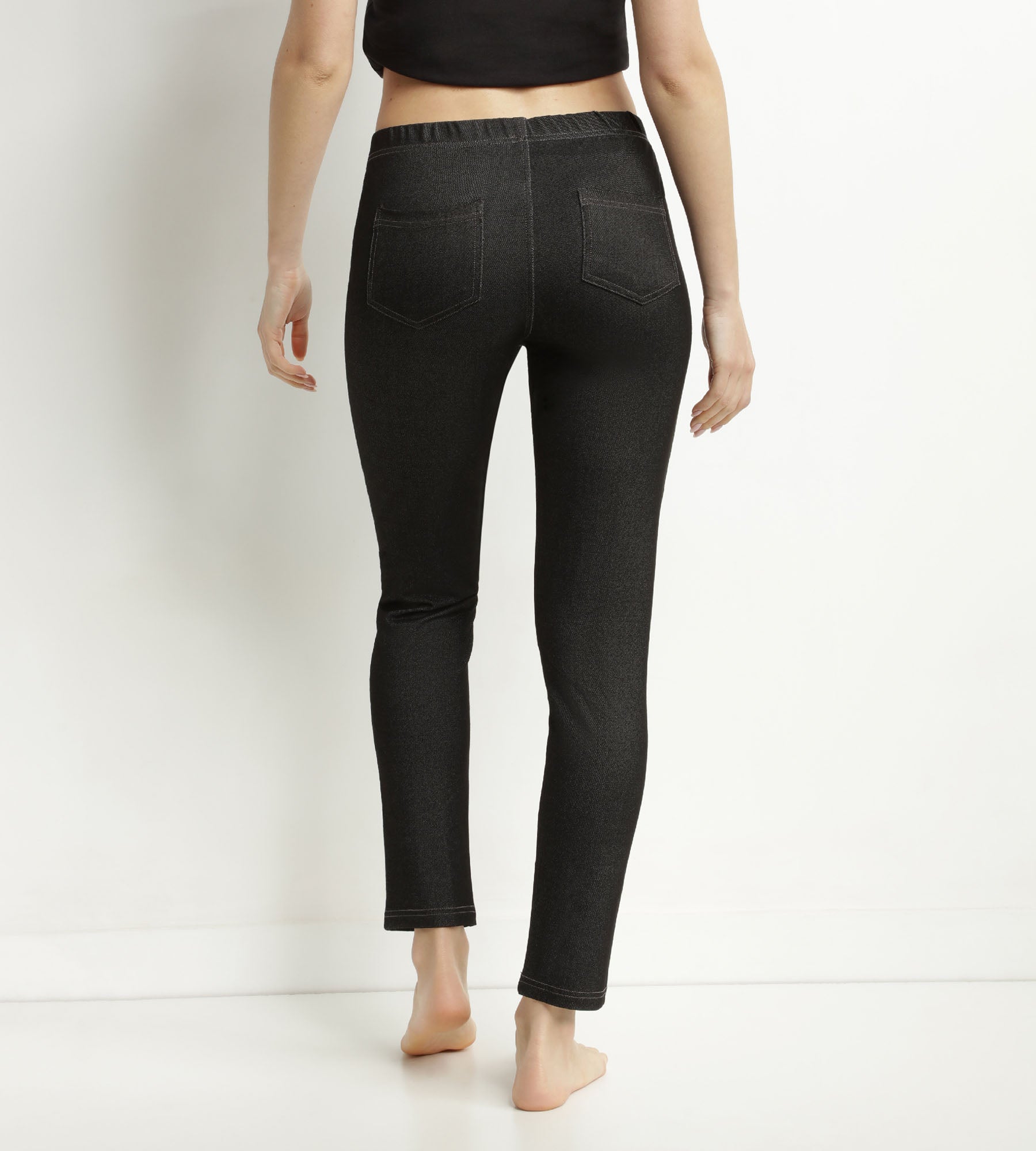 DIM Women's black denim leggings with pockets Dim Relax & Go
