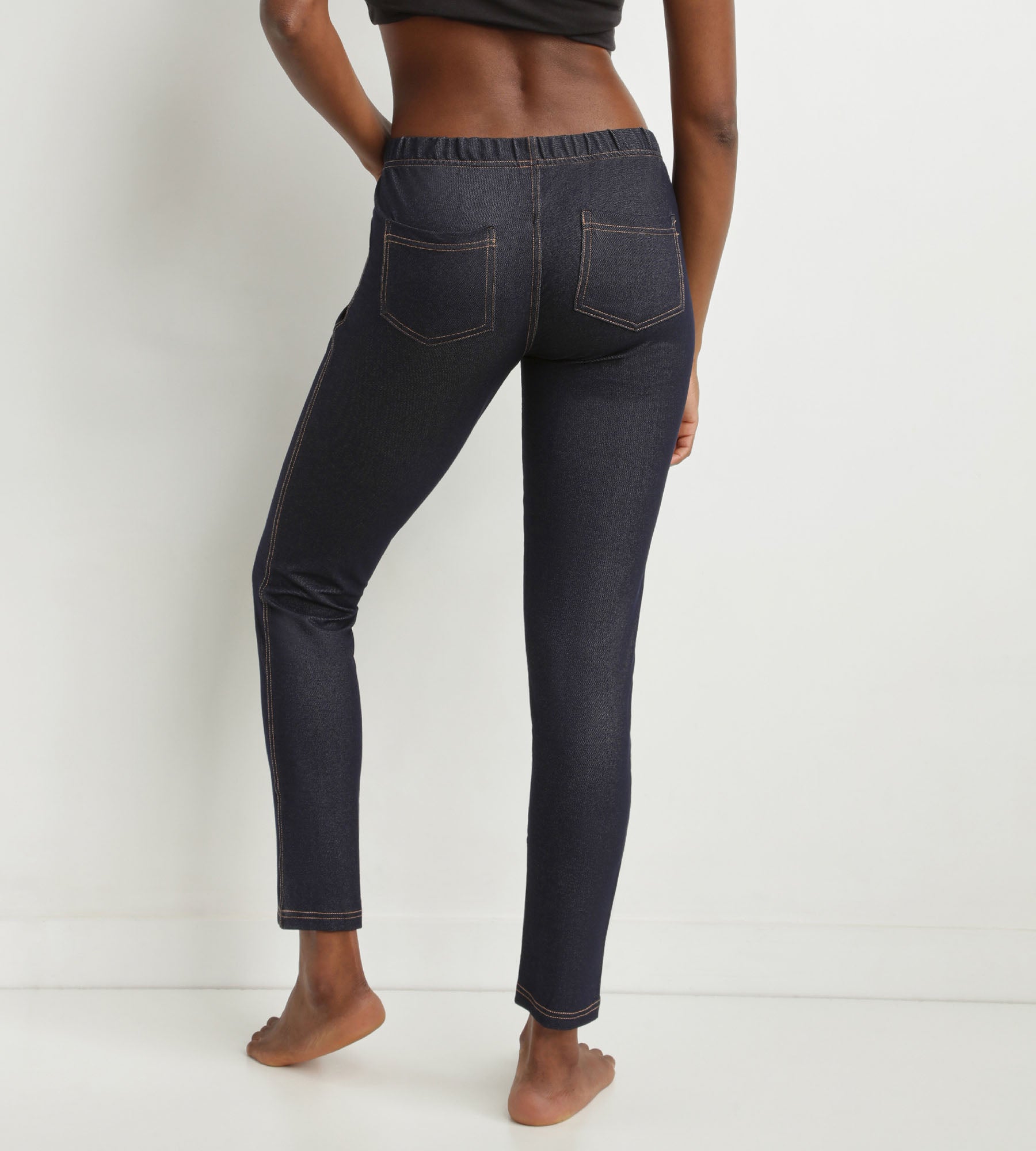 DIM Women's navy-blue denim leggings with pockets Dim Relax & Go