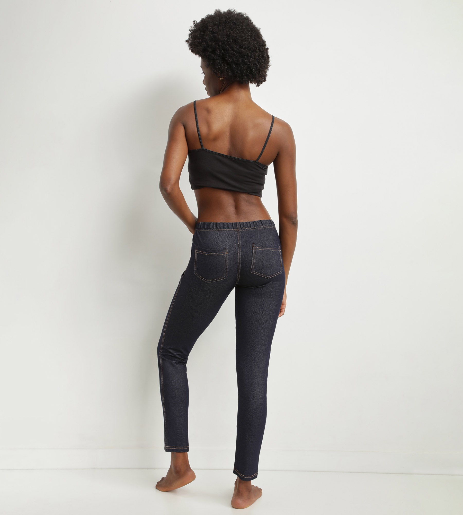 DIM Women's navy-blue denim leggings with pockets Dim Relax & Go