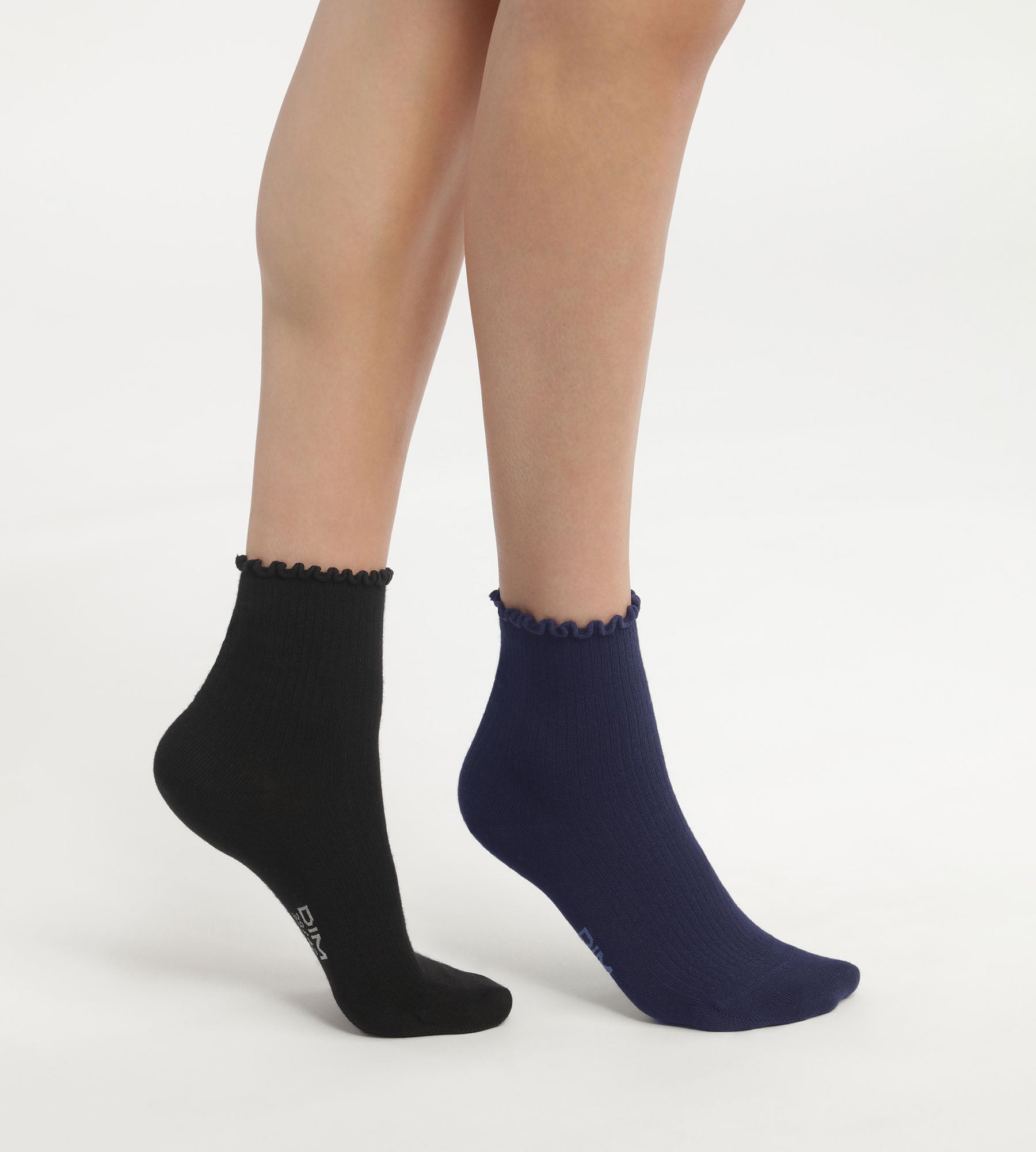 DIM Pack of 2 pairs of women's socks with ruffles Black Navy Dim Modal