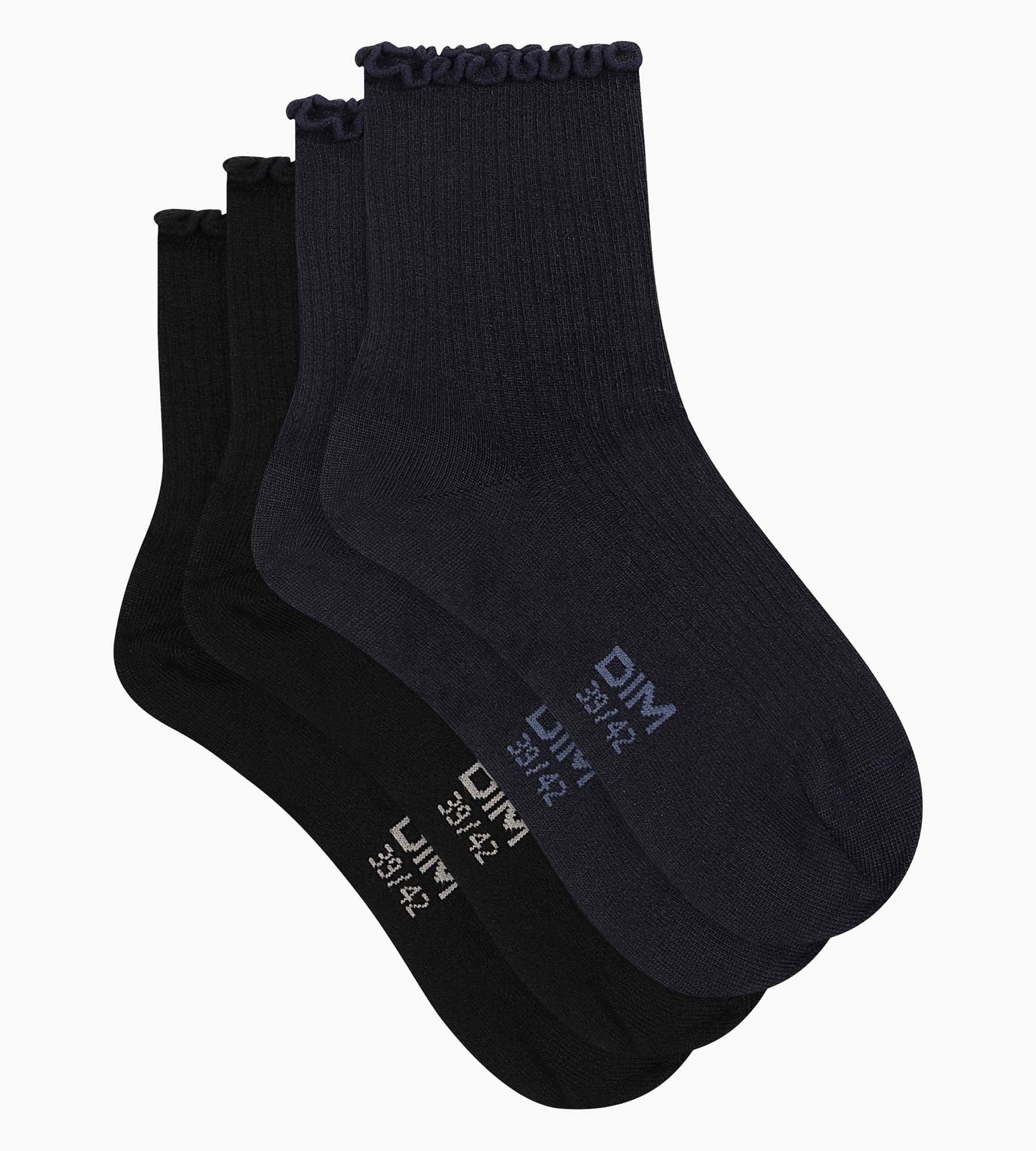 DIM Pack of 2 pairs of women's socks with ruffles Black Navy Dim Modal