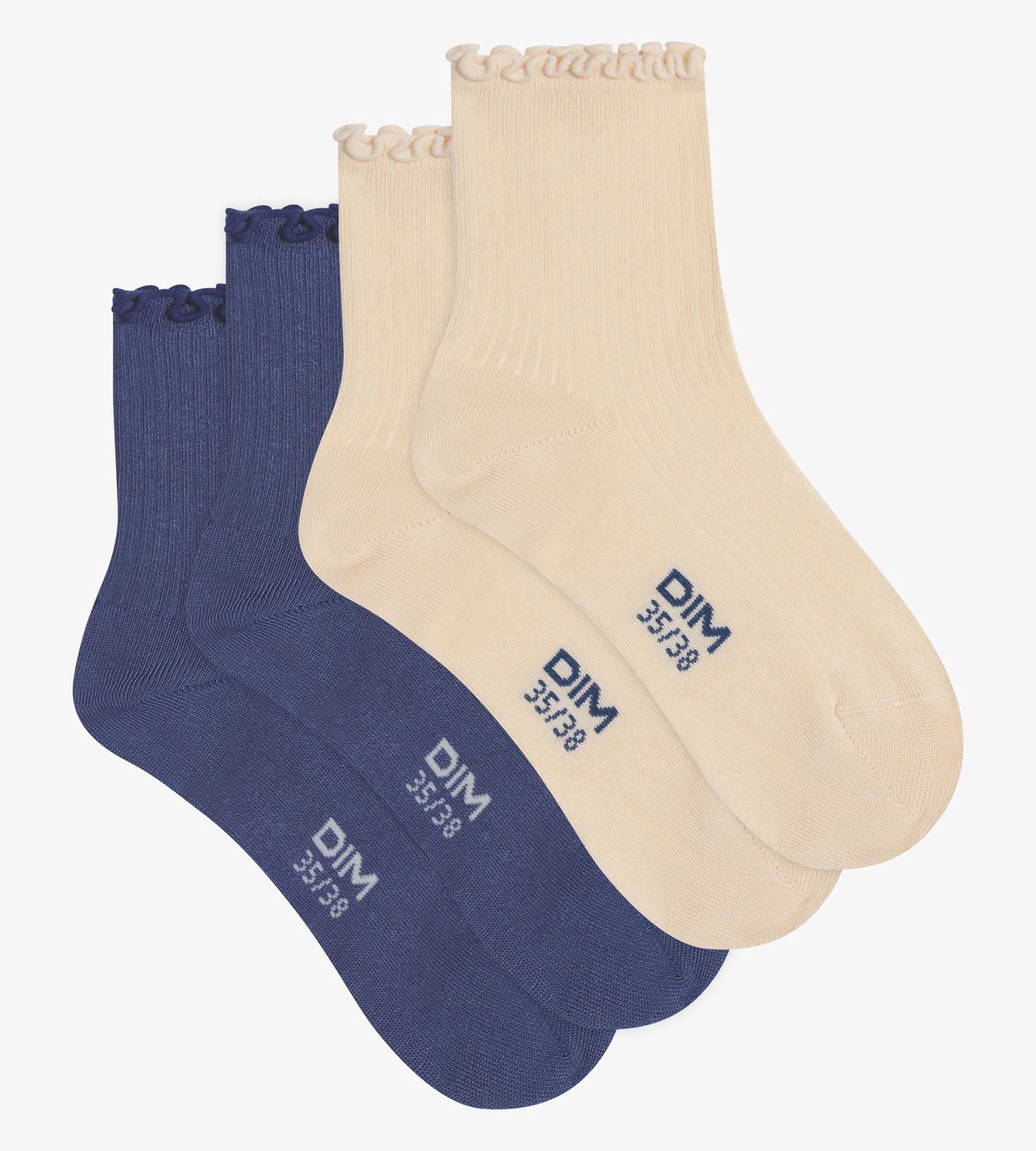 DIM Pack of 2 pairs of women's Blue Cream Dim Modal ruffled socks