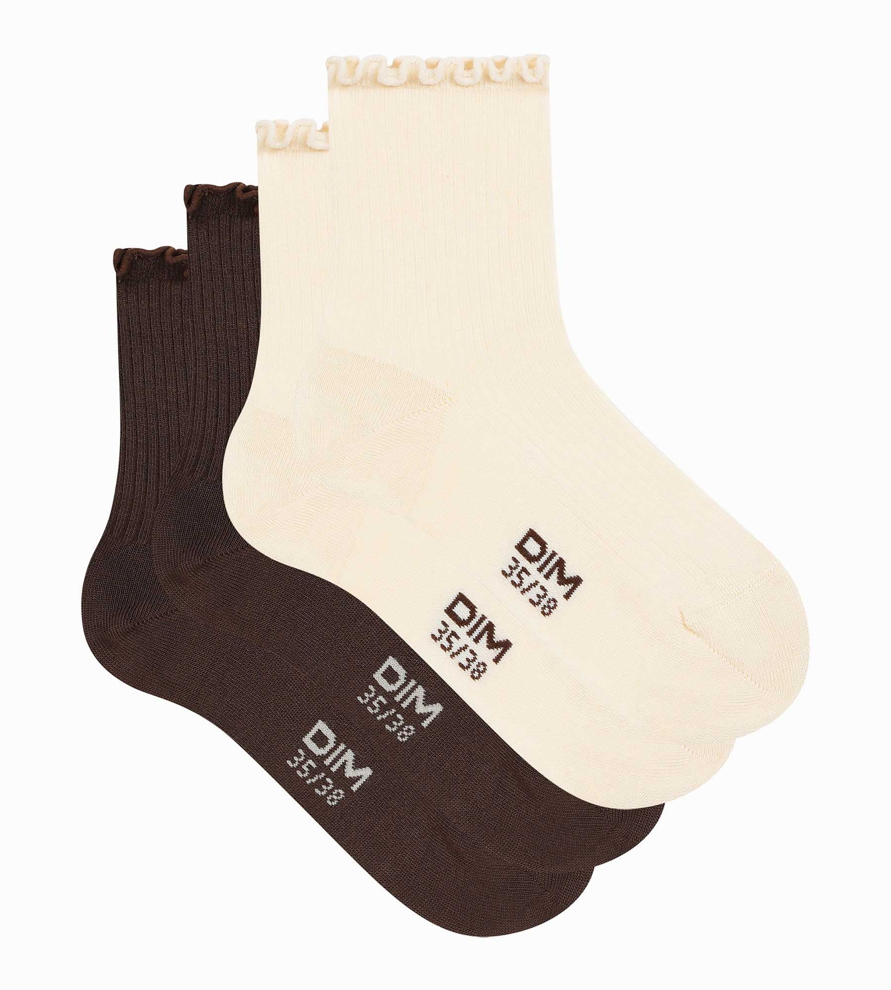 DIM Pack of 2 pairs of beige women's socks with Modal flounce