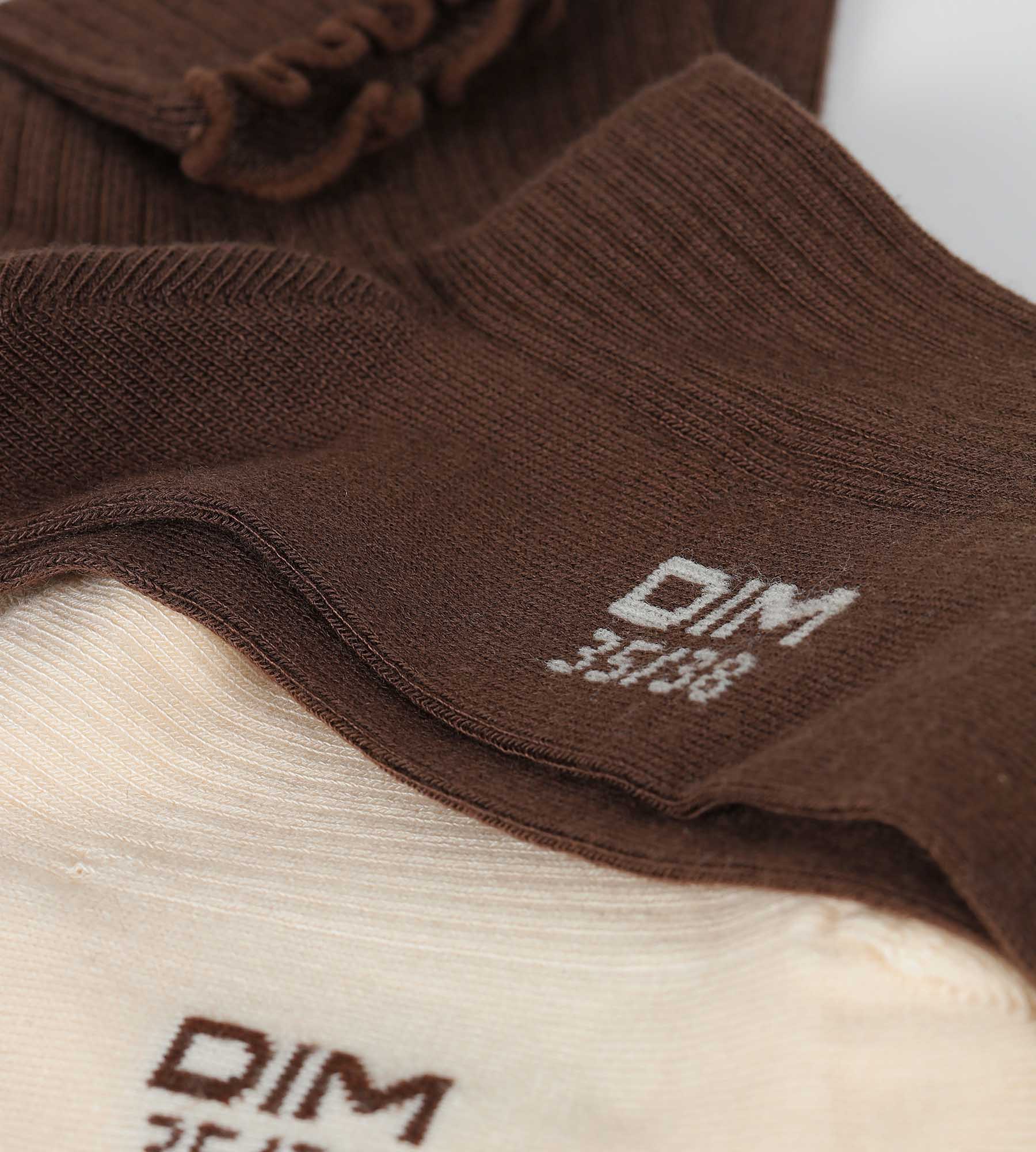 DIM Pack of 2 pairs of beige women's socks with Modal flounce