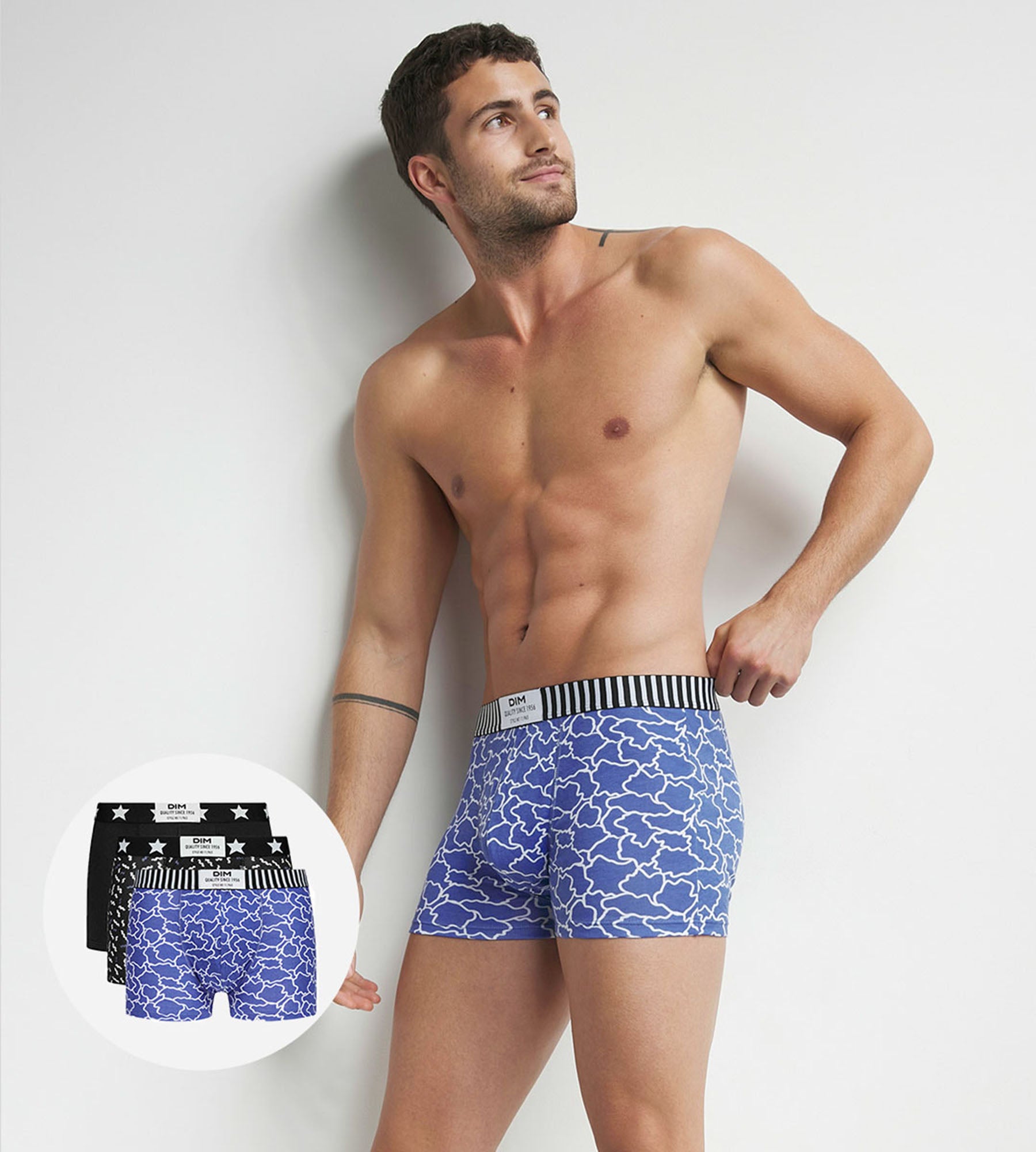 DIM Pack of 3 men's Dim Vibes blue black cloud pattern boxers