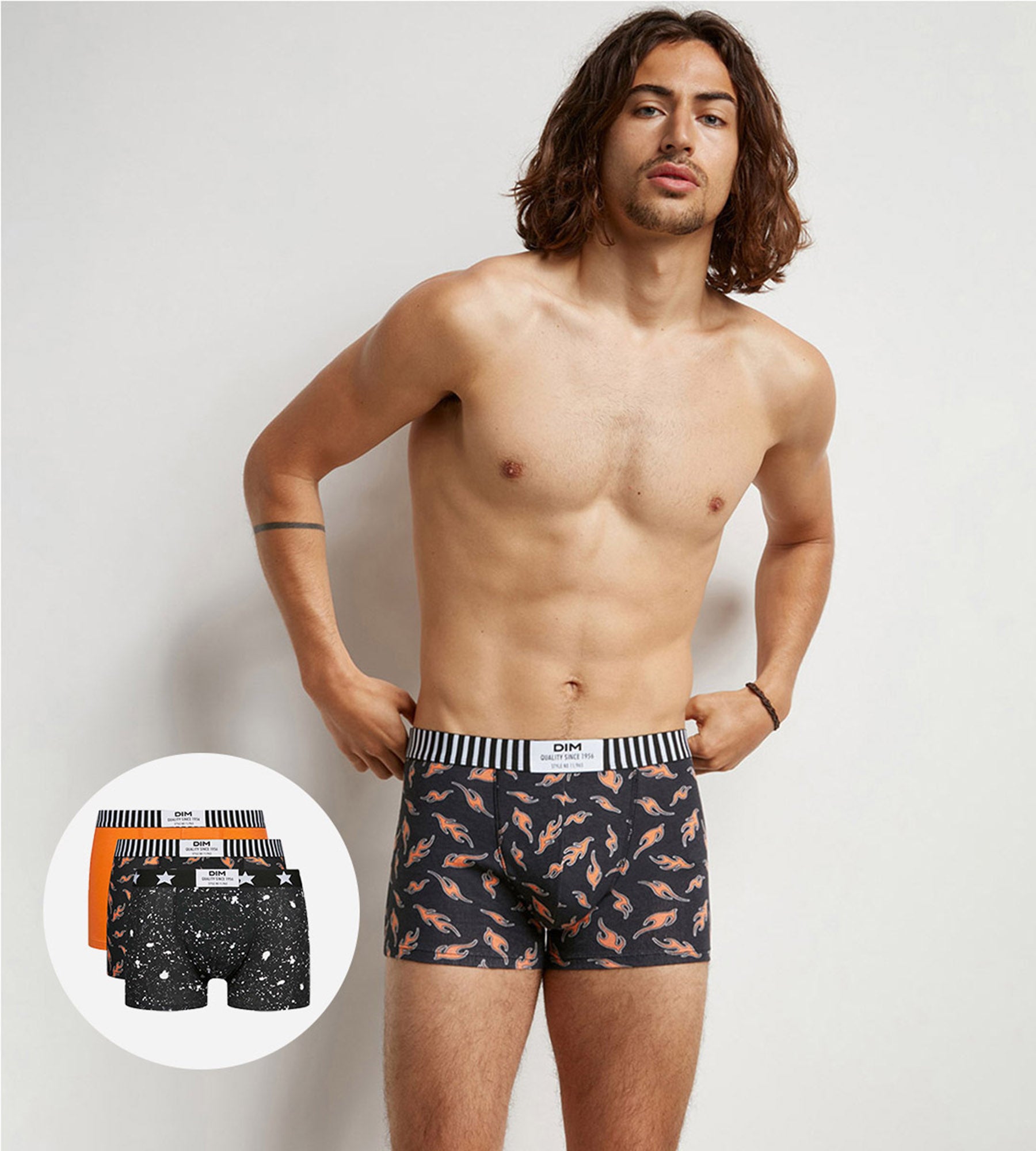 DIM Pack of 3 Dim Vibes men's stretch cotton boxers with marble and flame prints