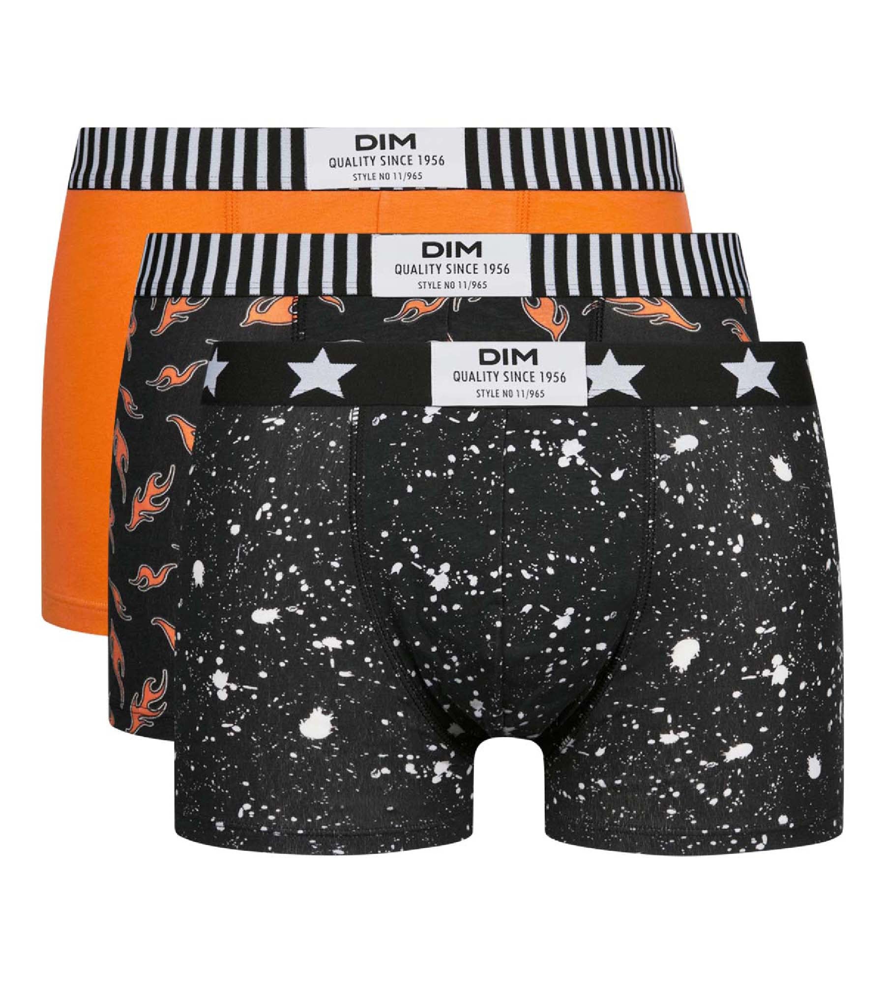 DIM Pack of 3 Dim Vibes men's stretch cotton boxers with marble and flame prints