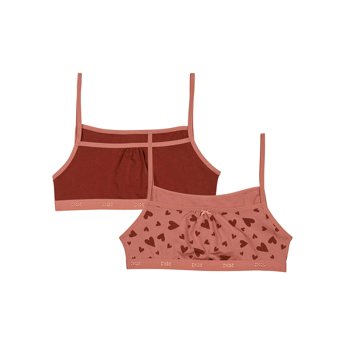 DIM Pack of 2 Les Pockets Sand stretch cotton bralettes with heart prints