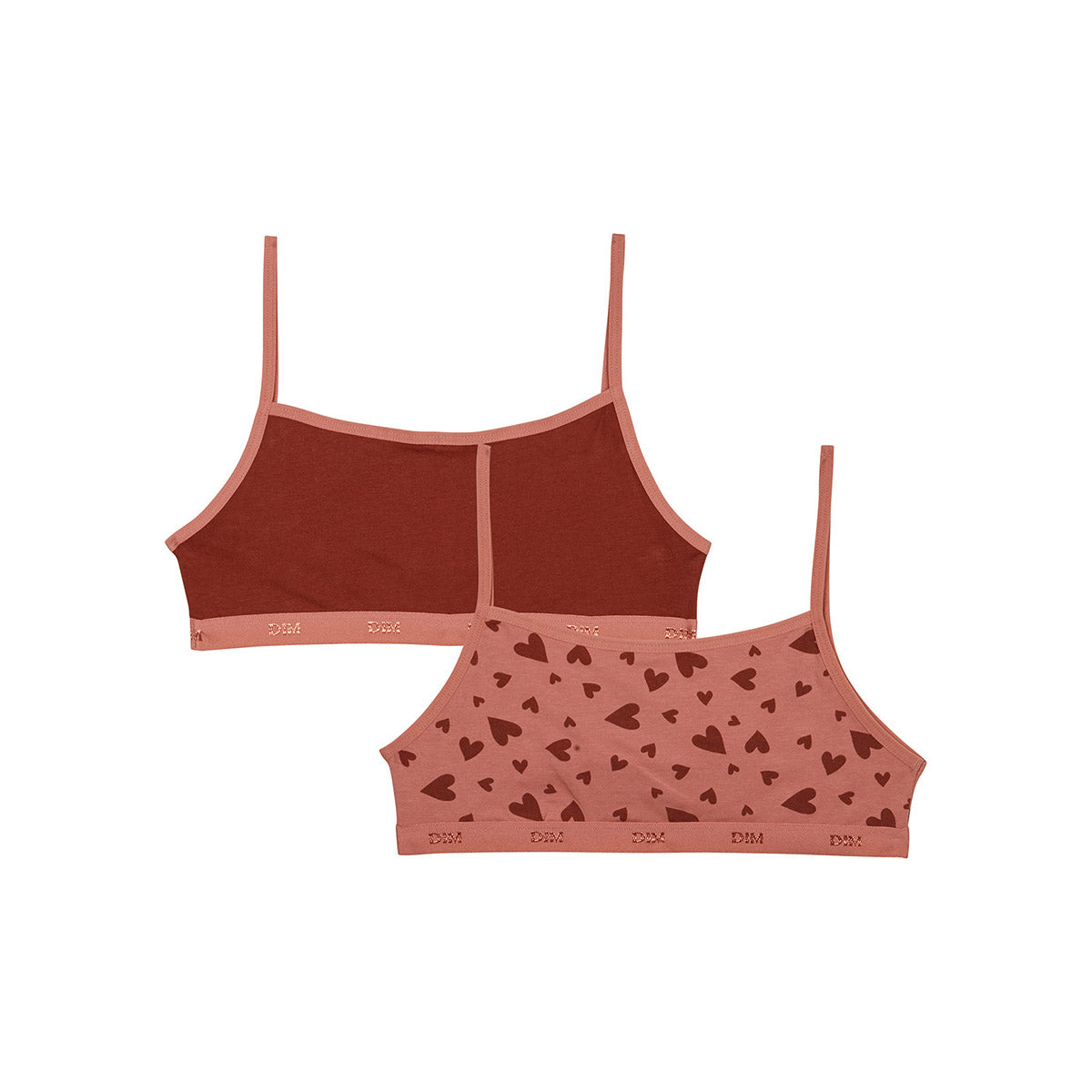 DIM Pack of 2 Les Pockets Sand stretch cotton bralettes with heart prints