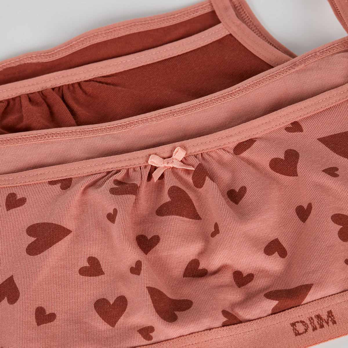 DIM Pack of 2 Les Pockets Sand stretch cotton bralettes with heart prints