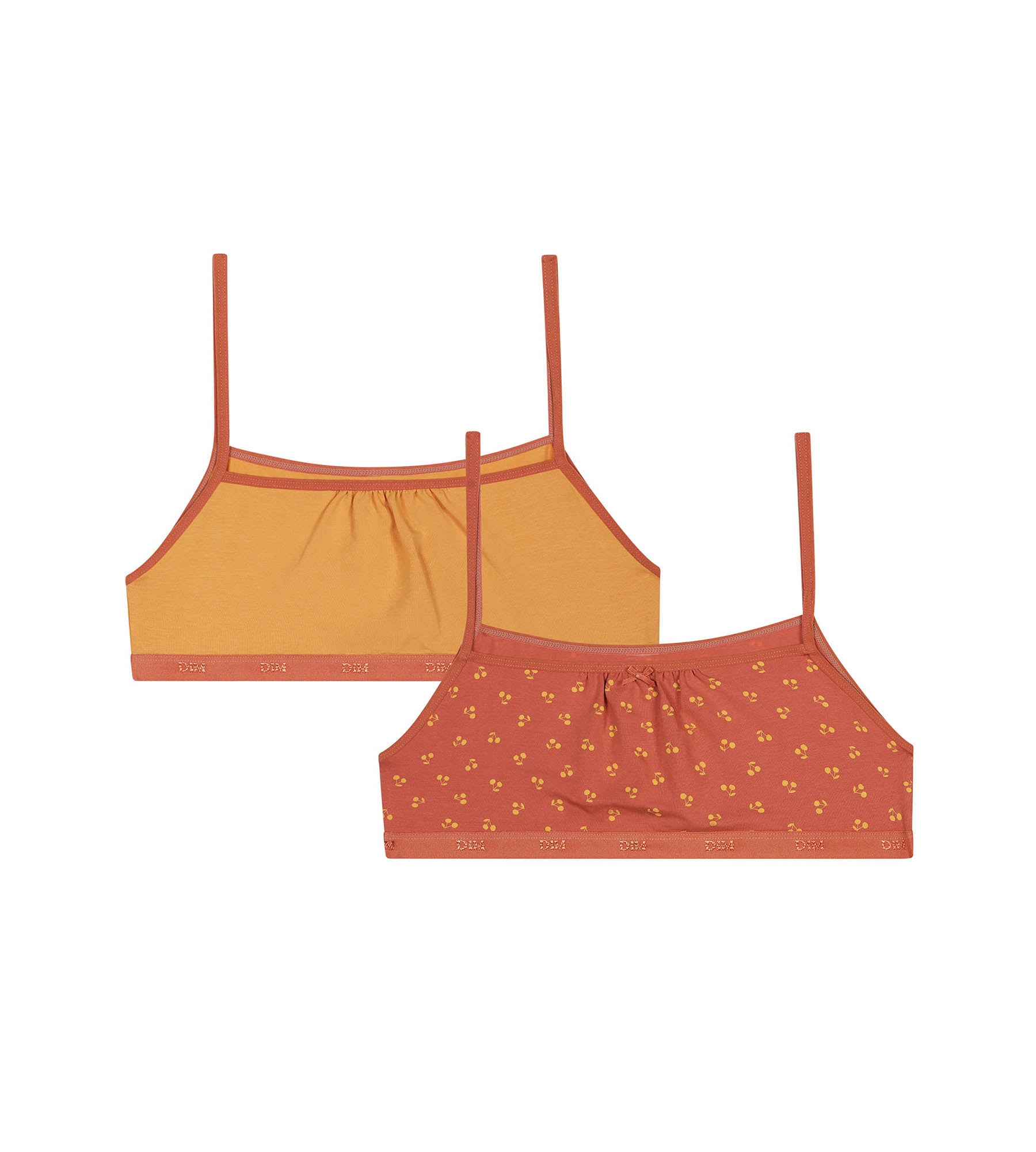 DIM Pack of 2 girls' cotton bralettes in yellow with cherry pattern Les Pockets
