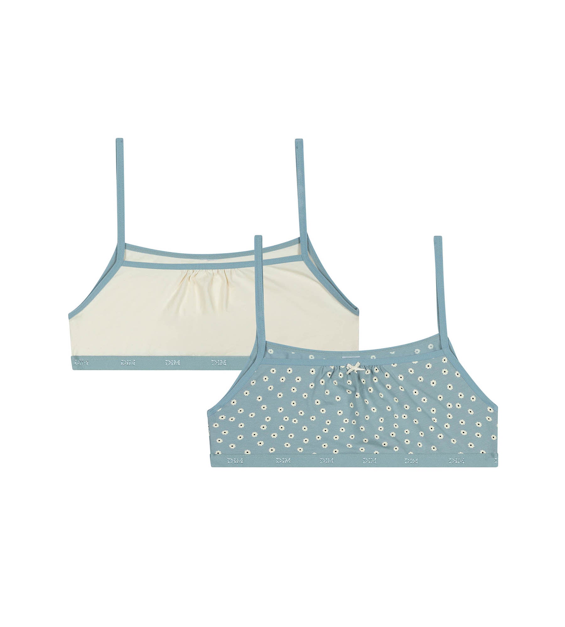 DIM Pack of 2 girls' cotton bralettes in Bege with flower patterns Les Pockets