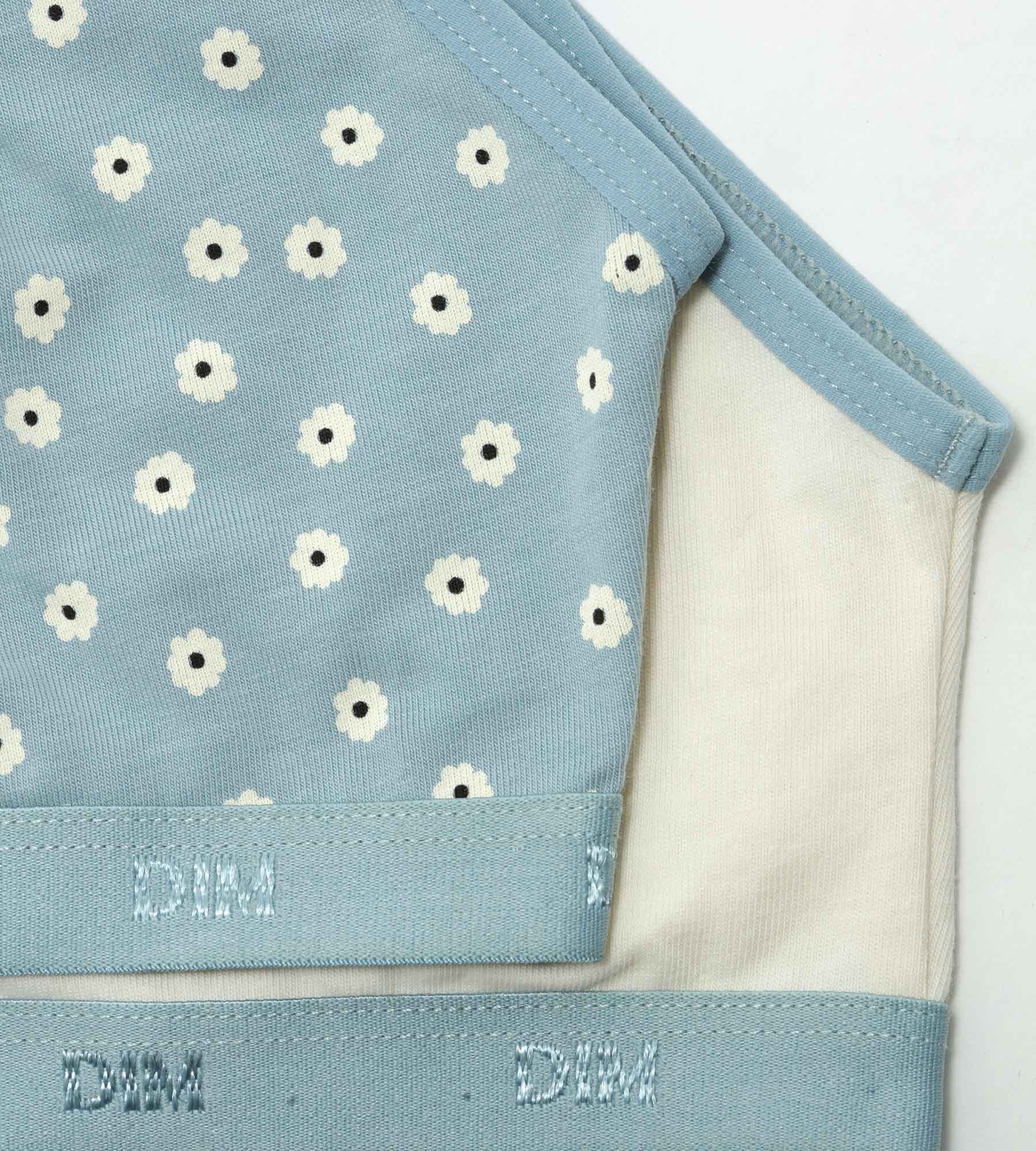 DIM Pack of 2 girls' cotton bralettes in Bege with flower patterns Les Pockets