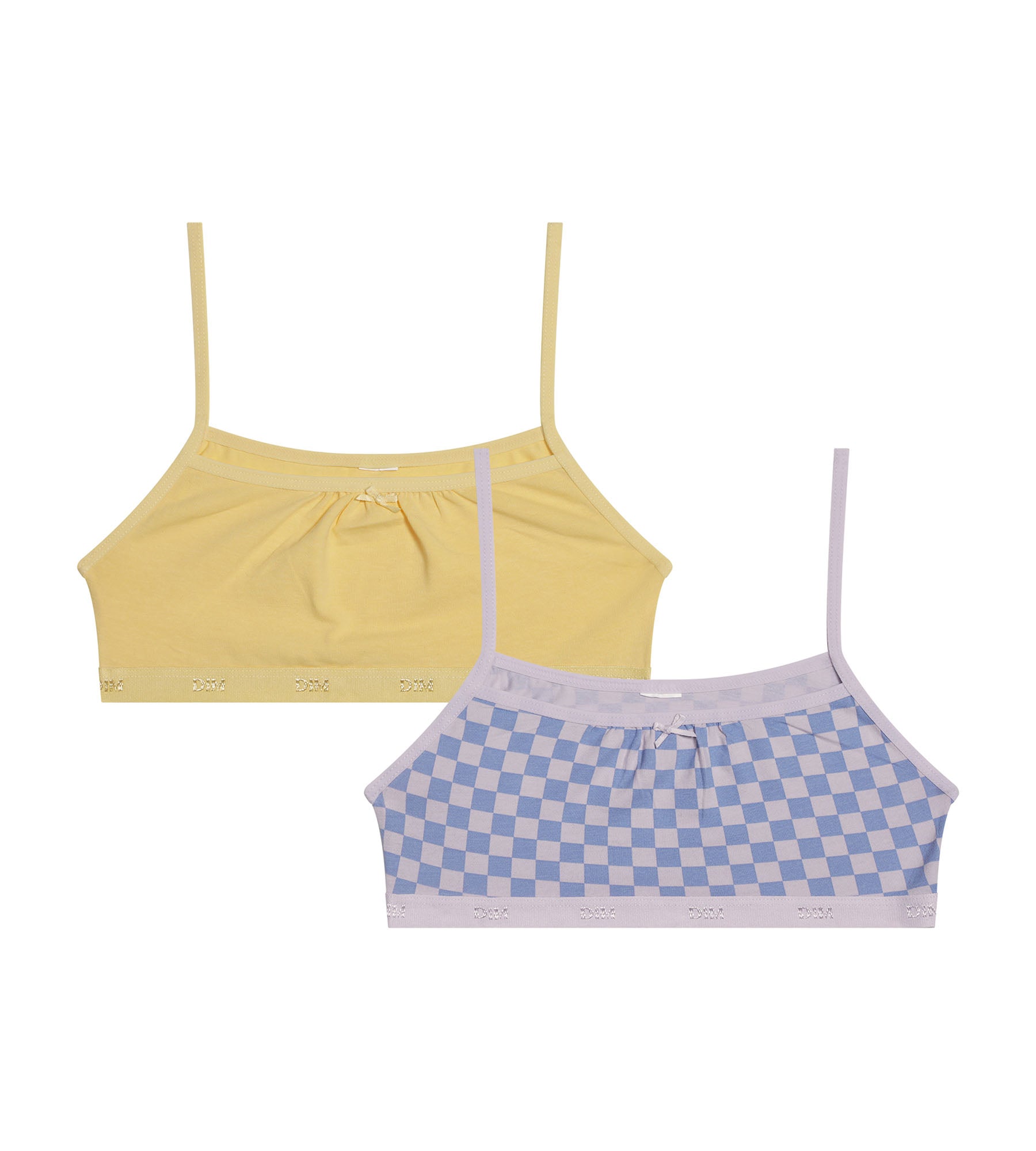 DIM Pack of 2 girls' stretch cotton bras Lila check pattern Les Pockets
