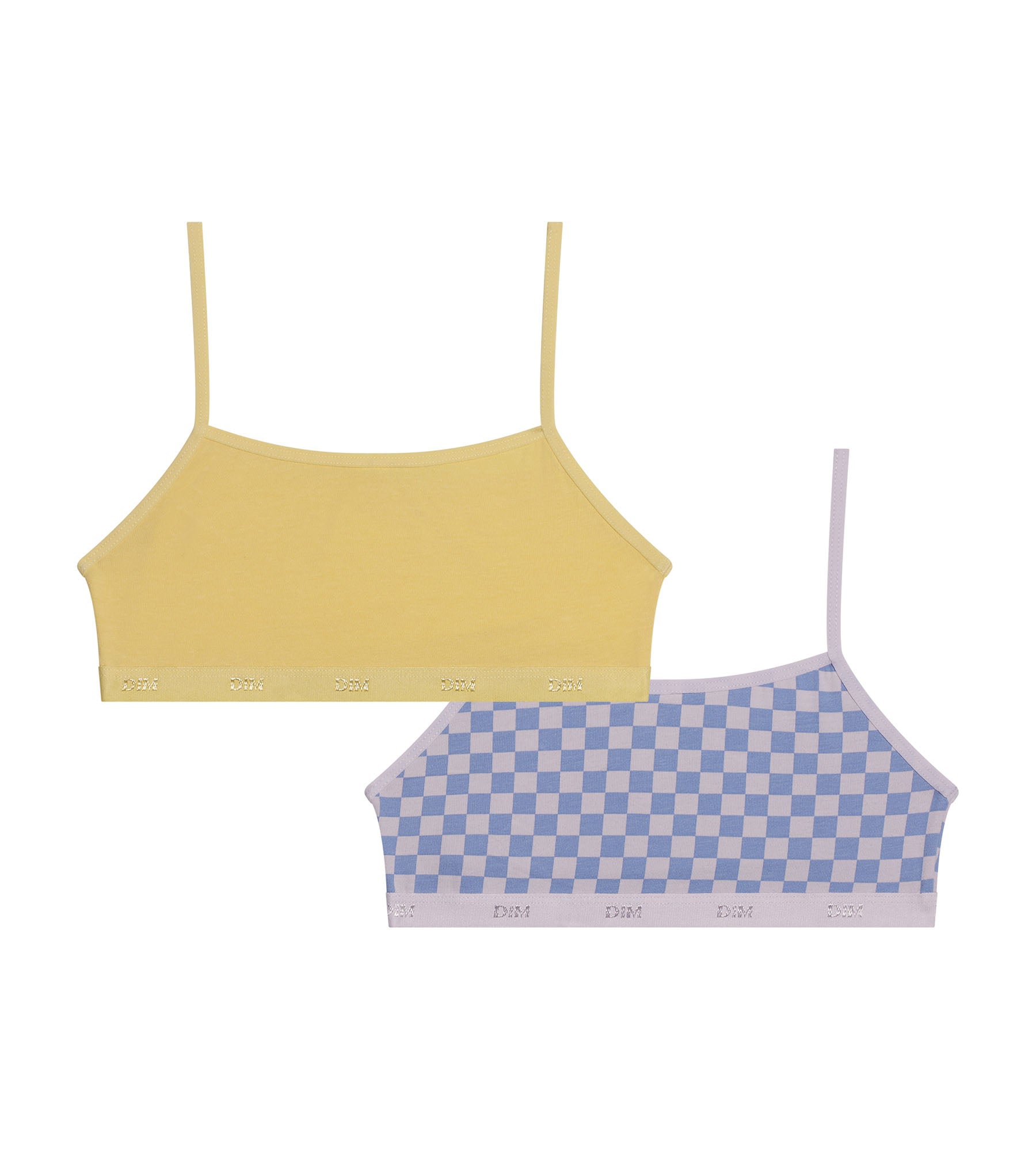 DIM Pack of 2 girls' stretch cotton bras Lila check pattern Les Pockets