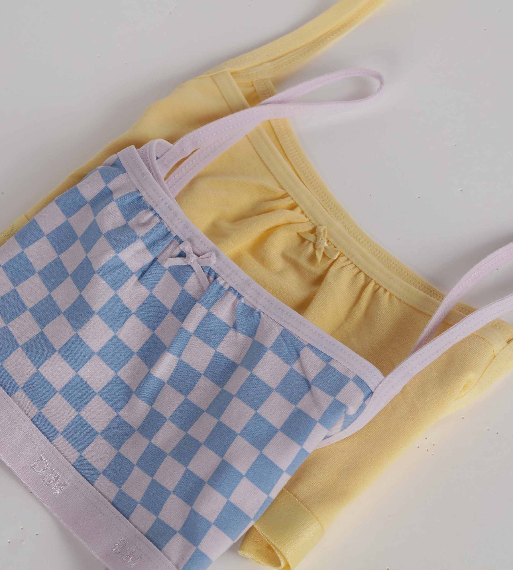 DIM Pack of 2 girls' stretch cotton bras Lila check pattern Les Pockets